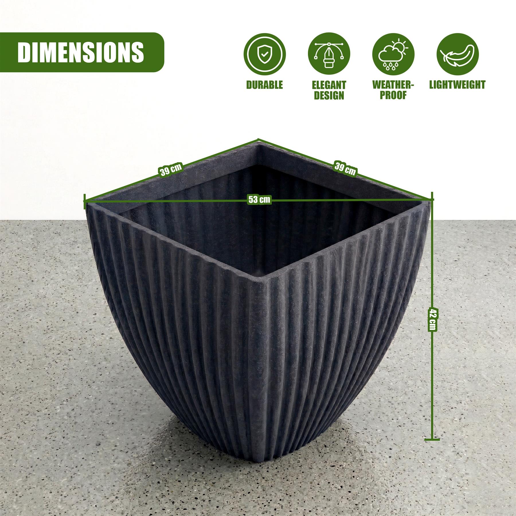 Large Charcoal Black Lotus Square Planter