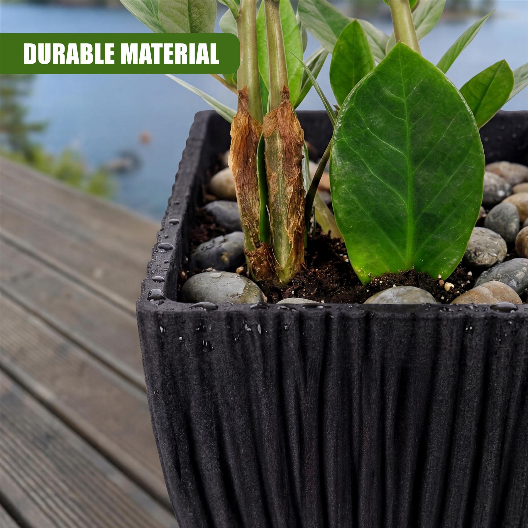 Large Charcoal Black Lotus Square Planter