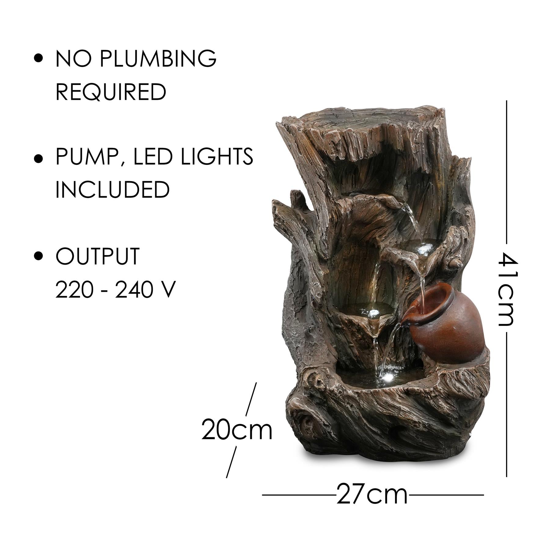 GEEZY Tree Log Water Feature Outdoor With LED