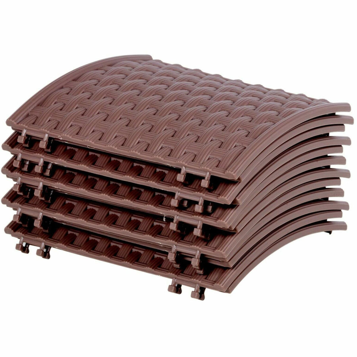 Brown Christmas tree skirt, GEEZY, features a basket weave pattern and snaps together easily