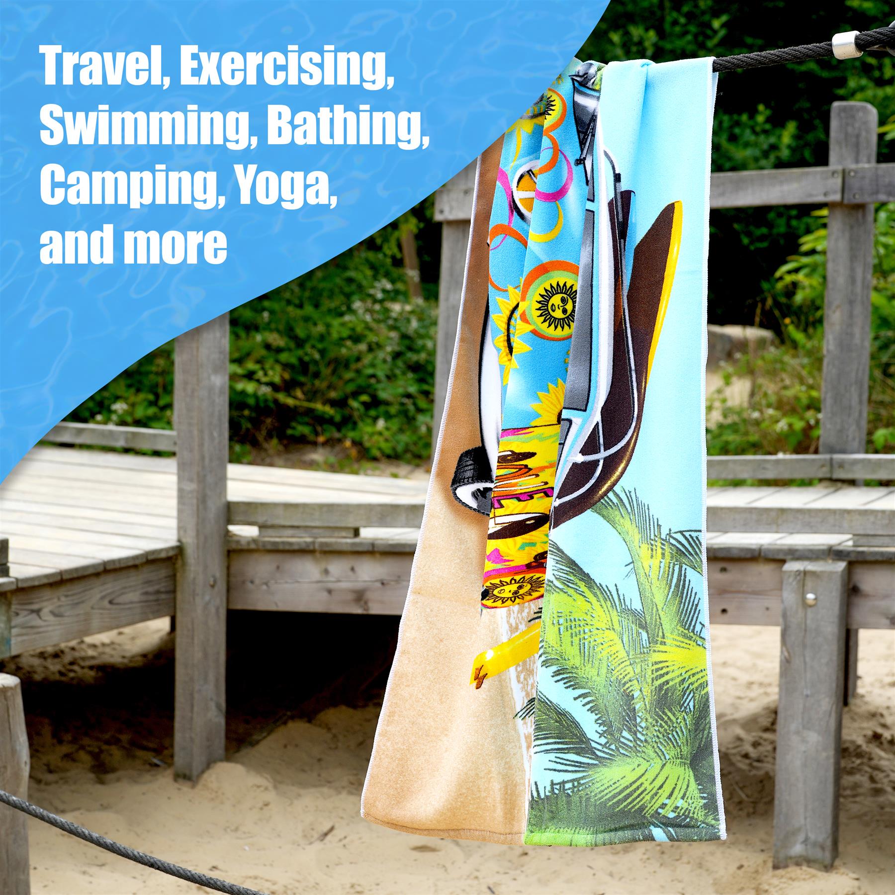 Blue Summer Bus Design Large Towel