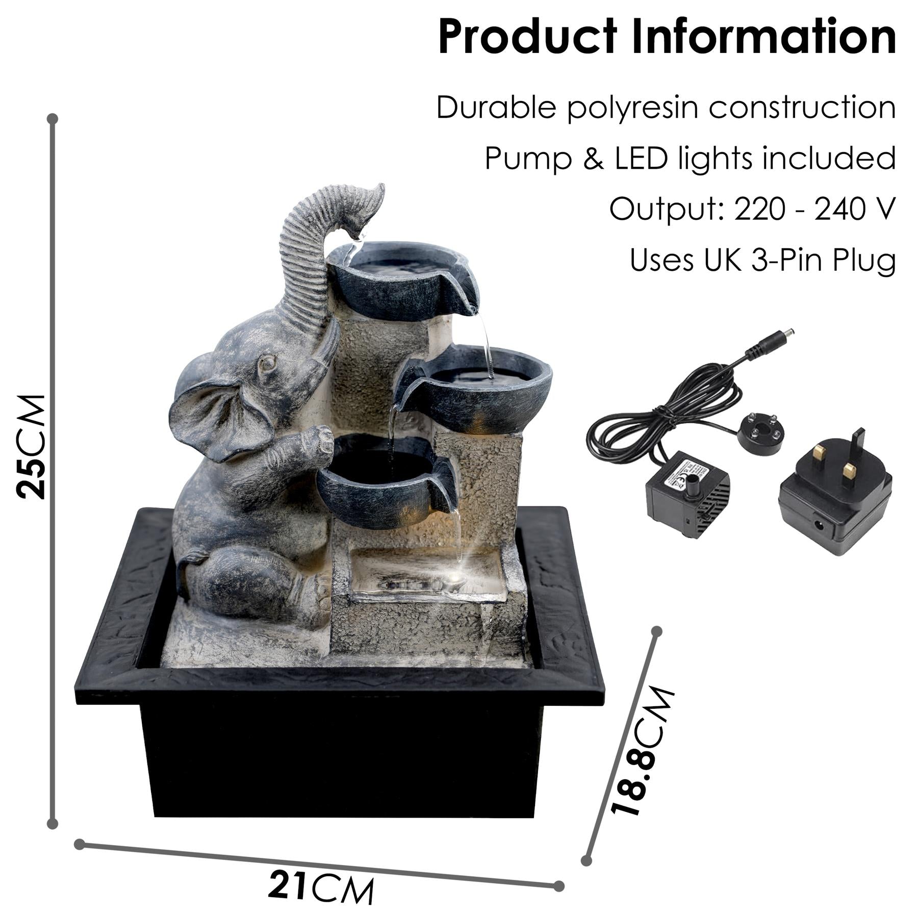 Geezy Water Feature Indoor LED (Elephant and Bowls)