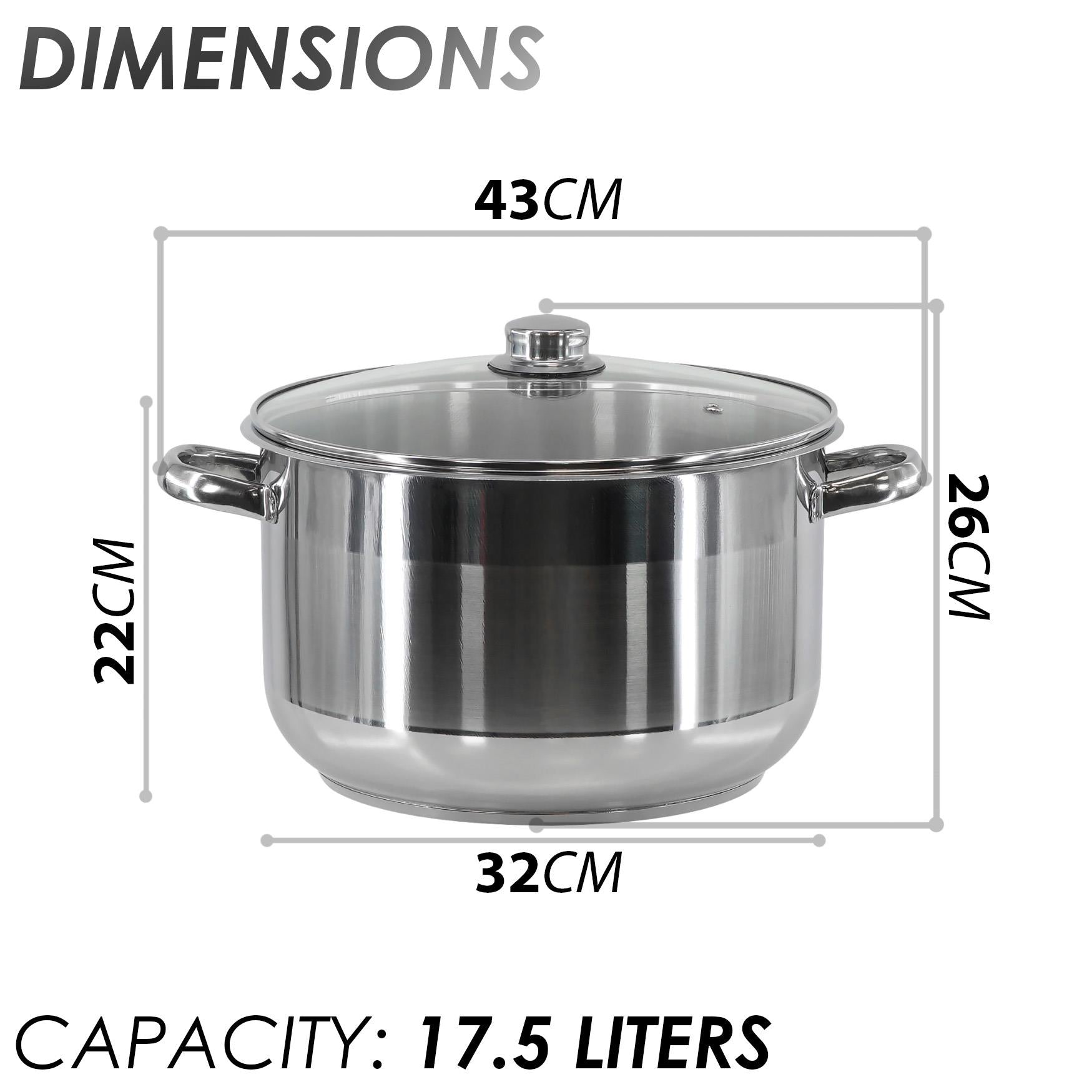 Induction Stockpot With Glass Lid - 17.5 ltr by GEEZY - The Magic Toy Shop
