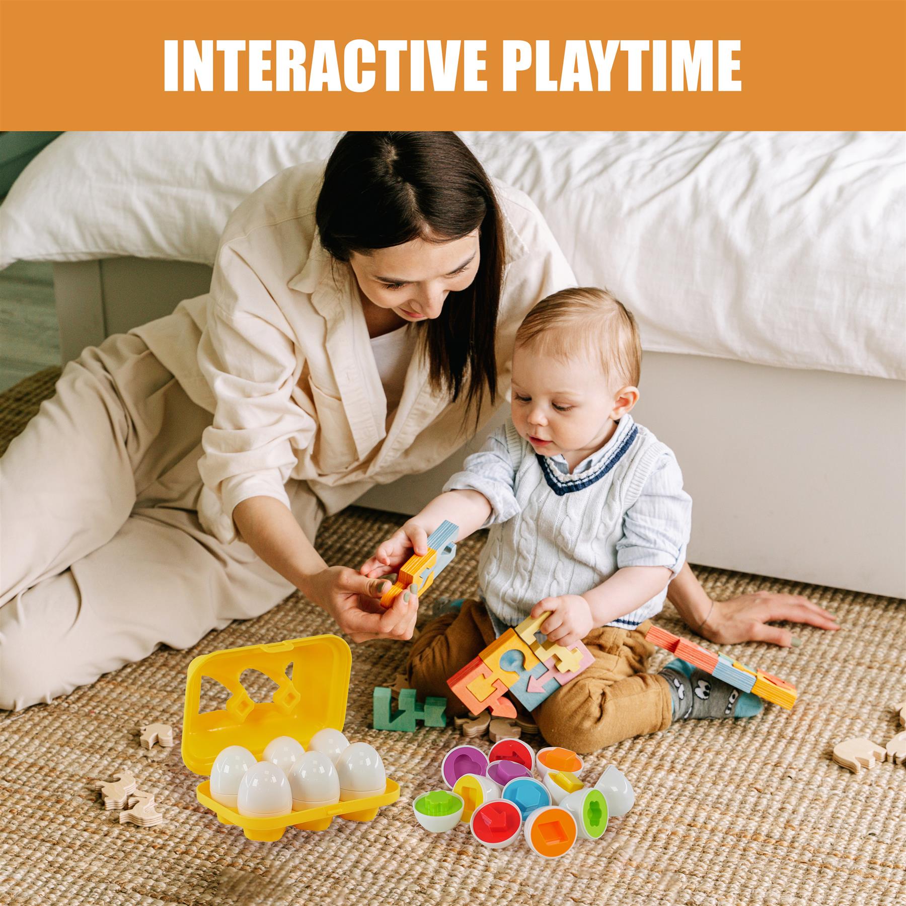 "Matching Eggs educational toy with color and shape sorting activity, suitable for toddlers."