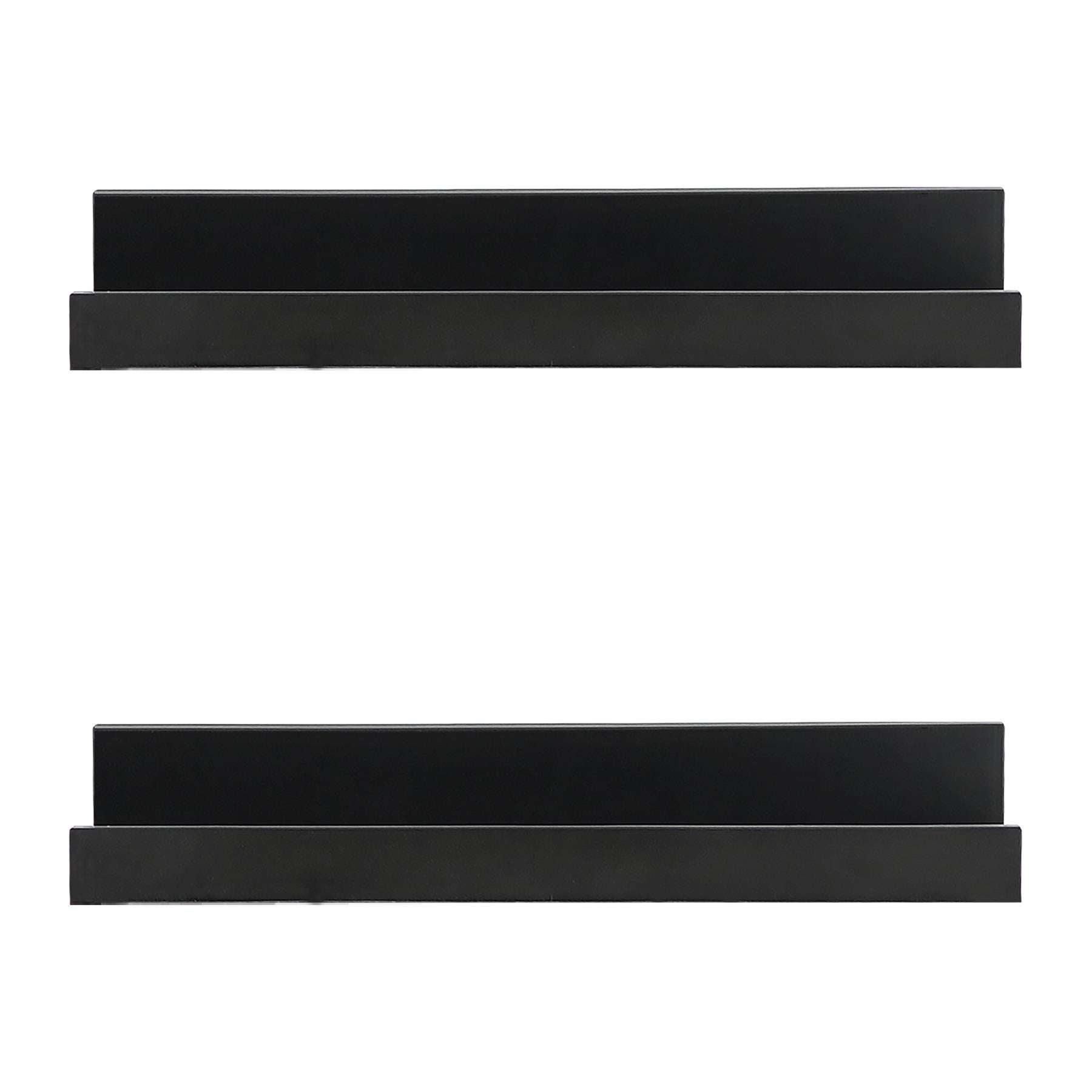 A set of two black, modern, wall-mounted shelves with clean lines and a minimalist design. - The Magic Toy Shop