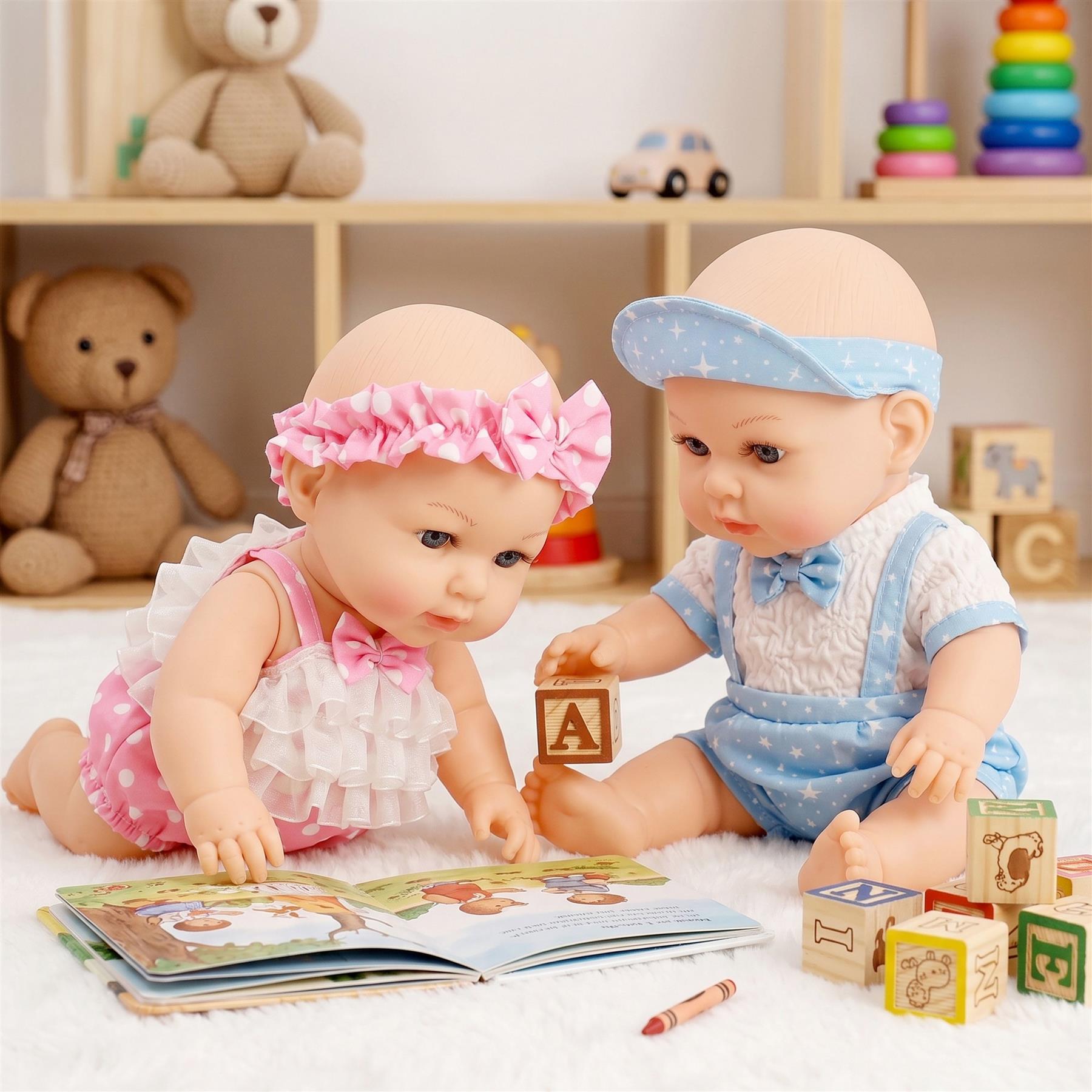 BiBi Anatomically Correct 14" Twin Dolls "Lucy & Lou"