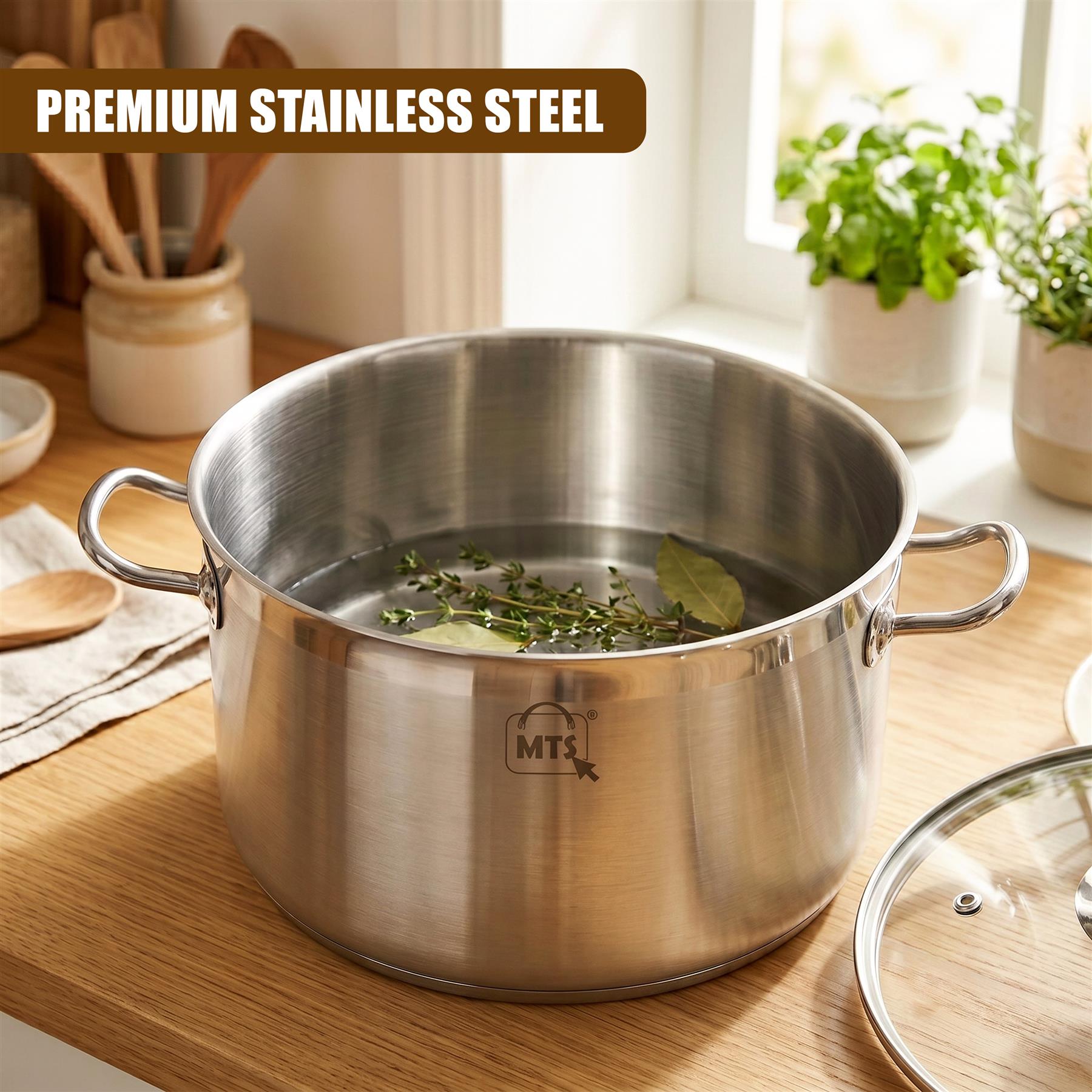 Stainless Steel Stock Pot with Glass Lid - 9 L