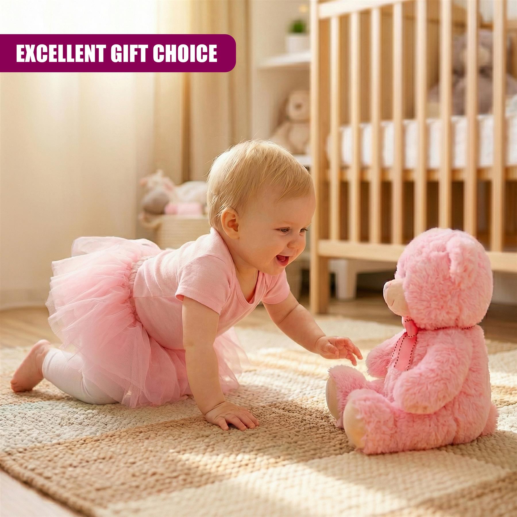 Plush Teddy Bear Pink Soft Toy with Ribbon