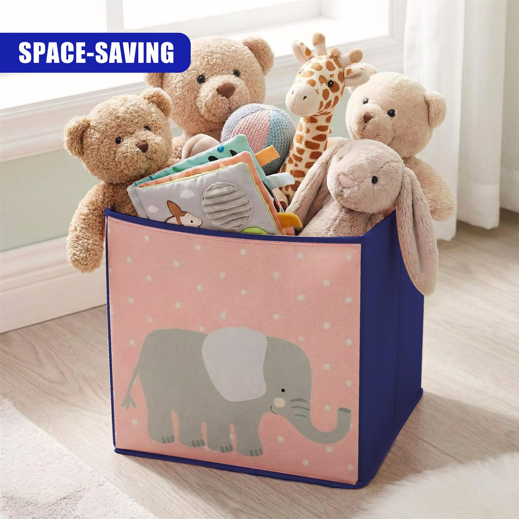 Small blue storage bin filled with toys - The Magic Toy Shop