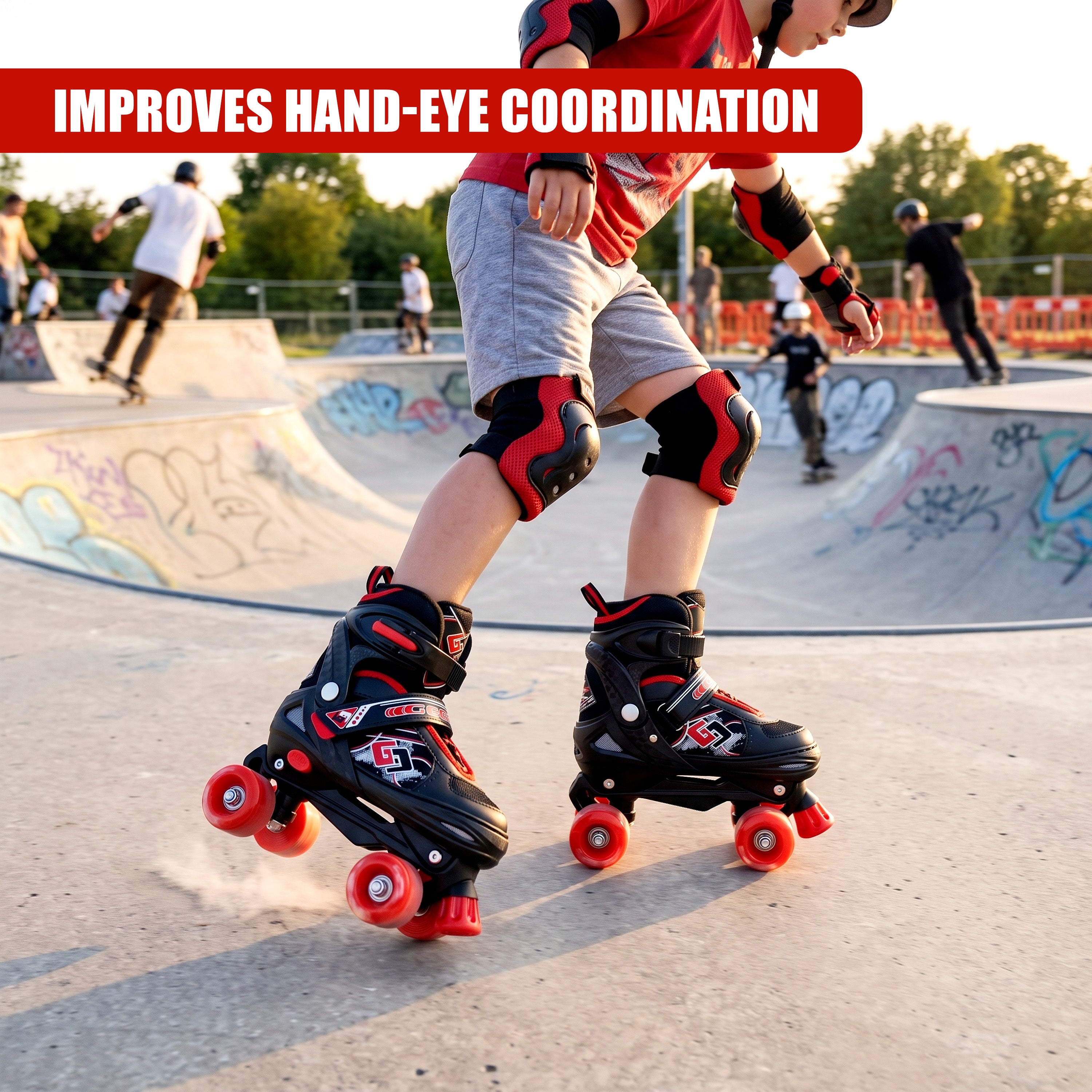 Black & Red Kids Adjustable Roller Skates