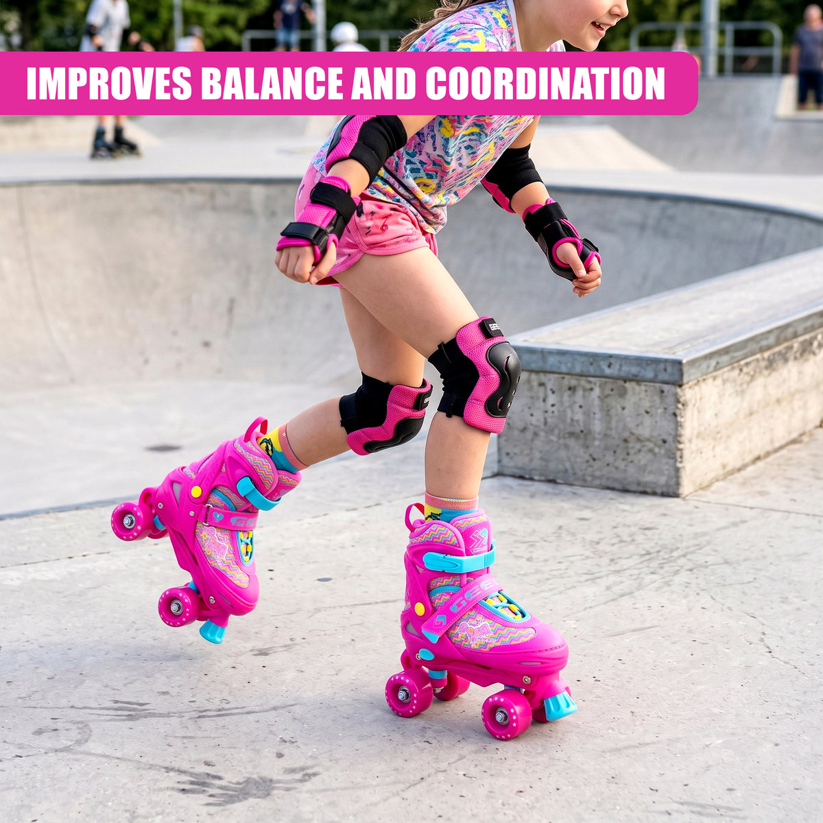 Pink Kids Adjustable Roller Skates