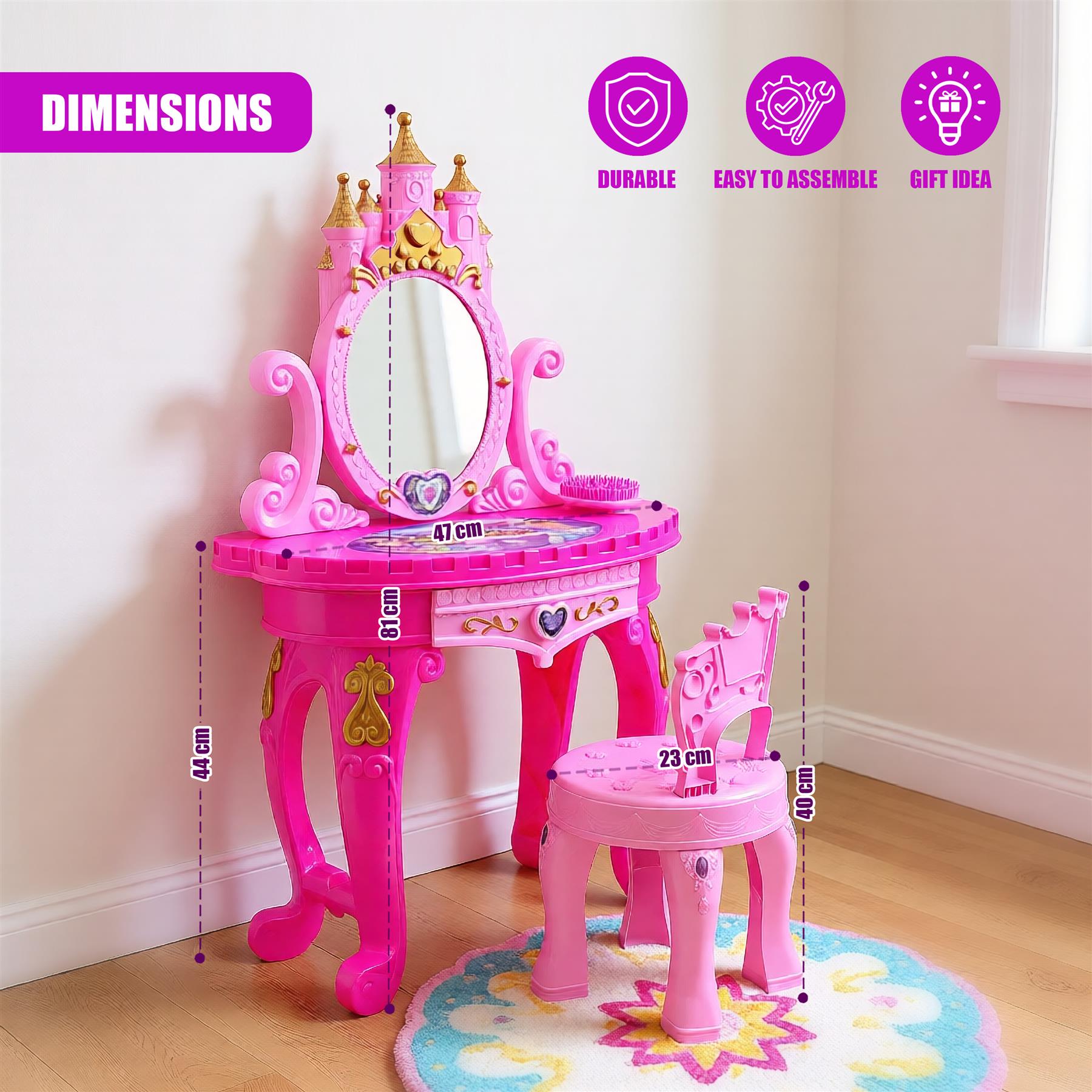Princess Vanity Dressing Table, Stool & Toy Accessories