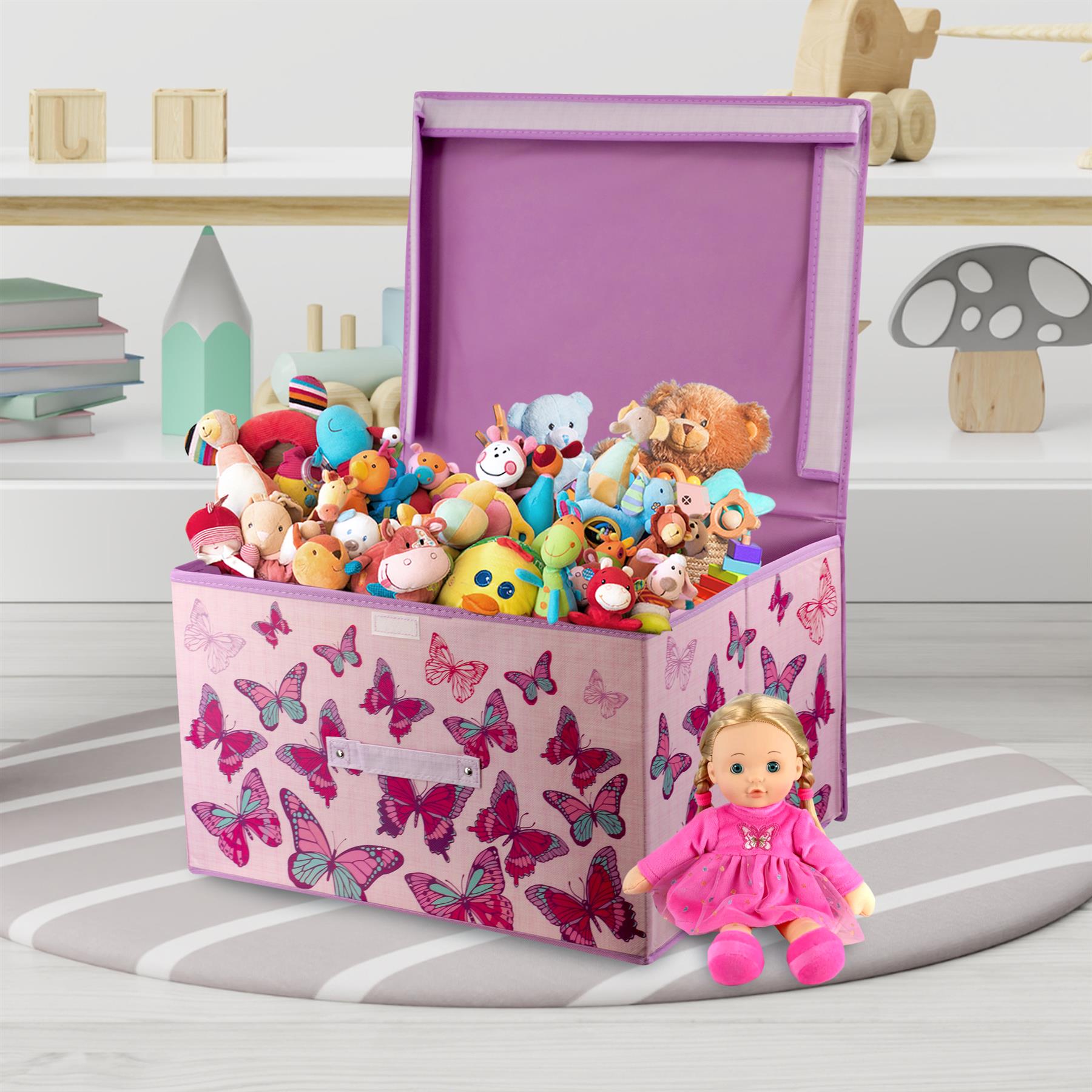 Butterfly toy storage box with plush animals - The Magic Toy Shop