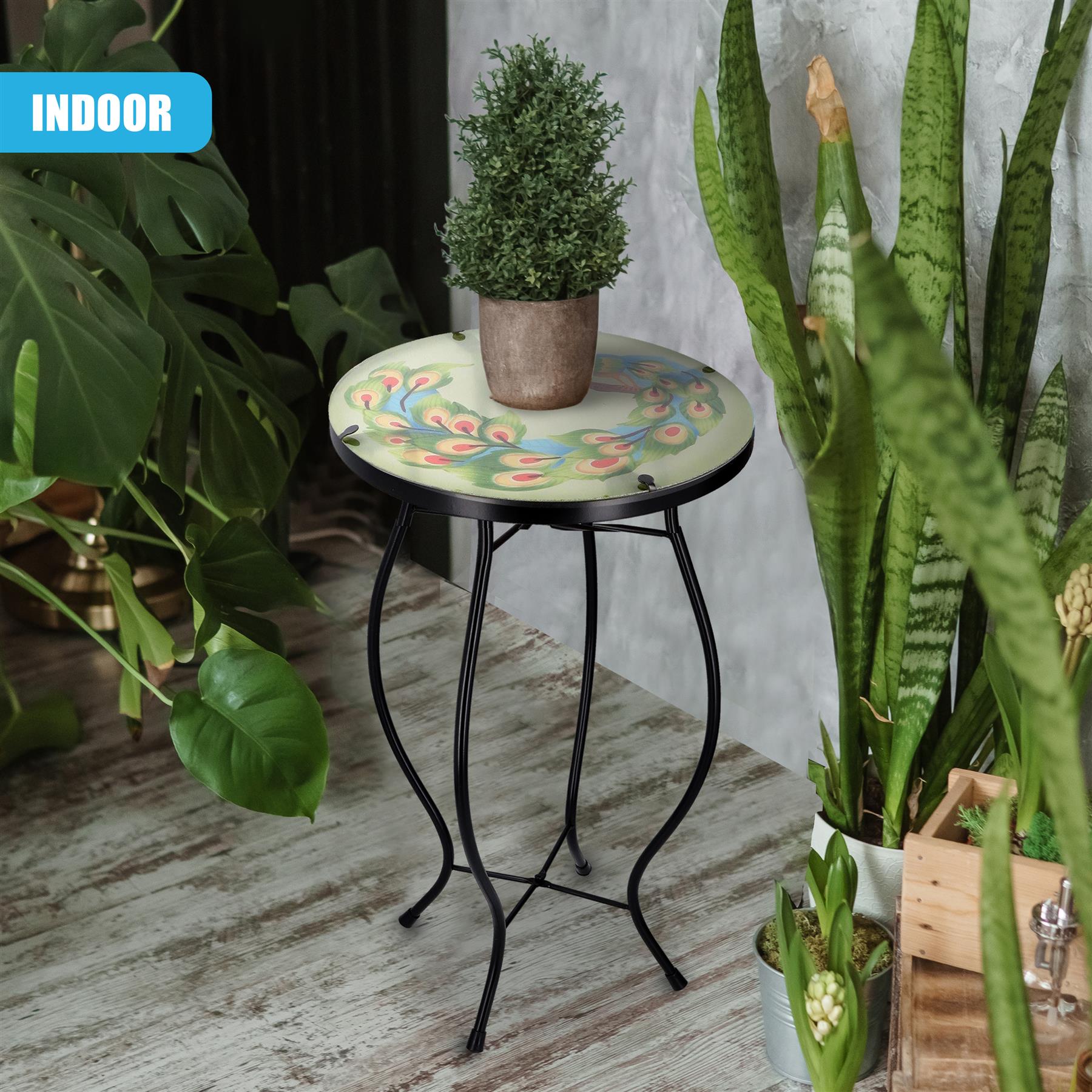 Round Side Mosaic Table With Peacock Design