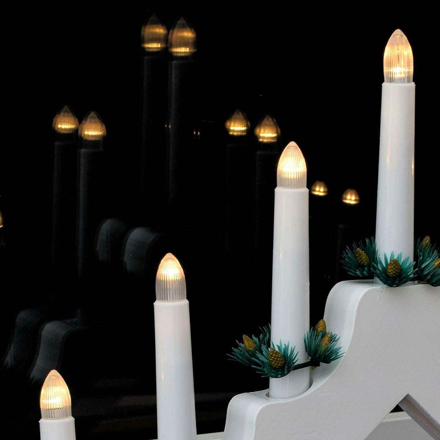 GEEZY White Pre-Lit Wooden Candle Bridge With 7 Led Lights