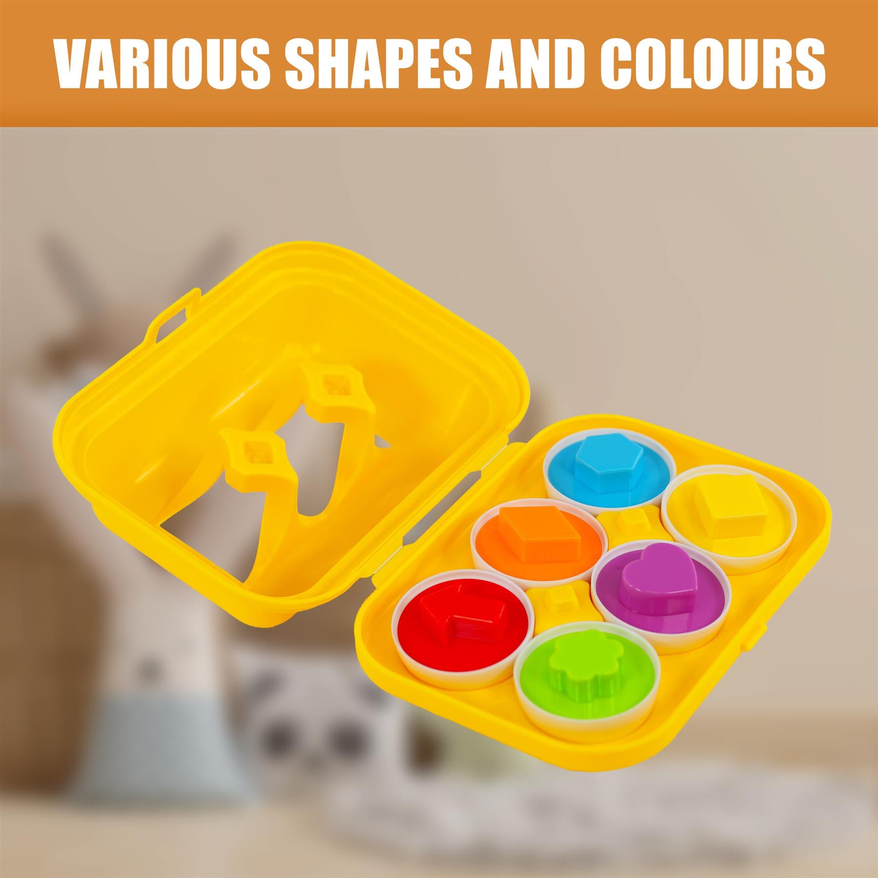 Matching eggs toy from the magic toy shop, ideal for children, set of 12 colorful eggs in various shapes and sizes. (themagictoyshop)