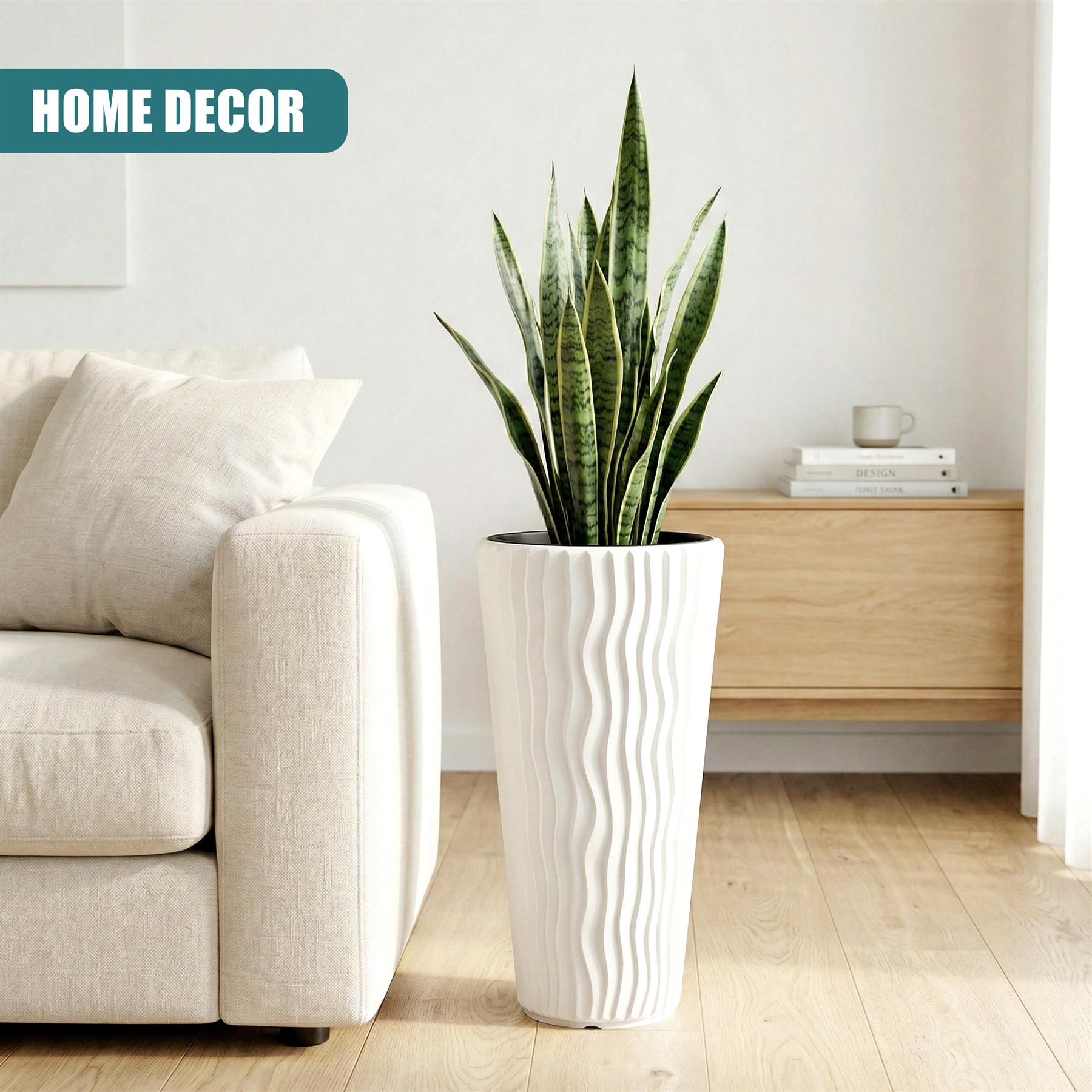 White Tall Flower Pot, 53.1 x 29.7 cm