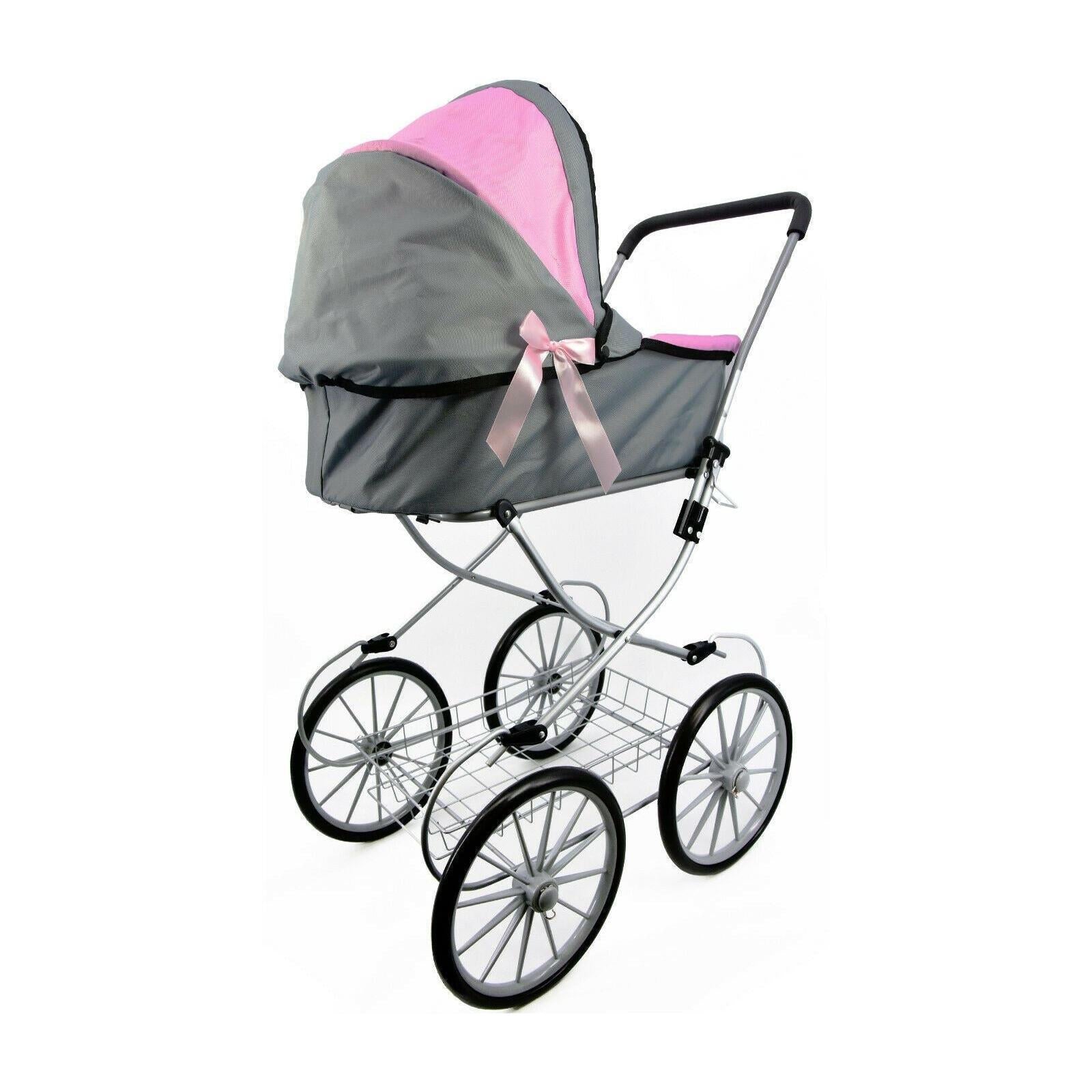 BiBi Doll Pink and Grey Vintage Cambridge Doll Pram