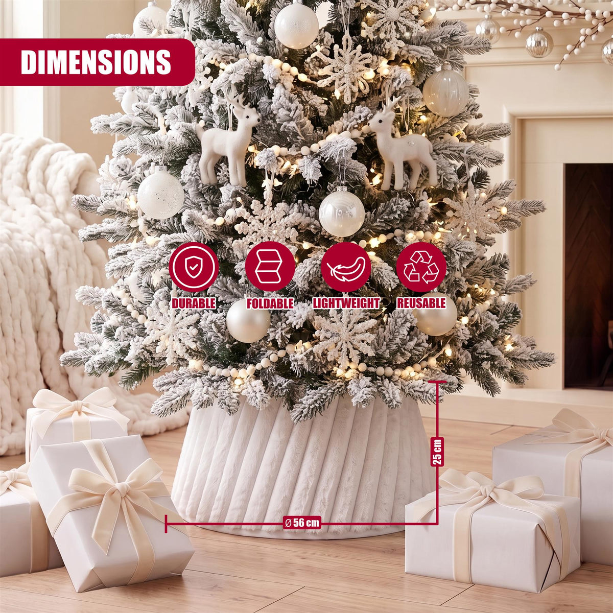 White Faux Fur Christmas Tree Skirt 22"