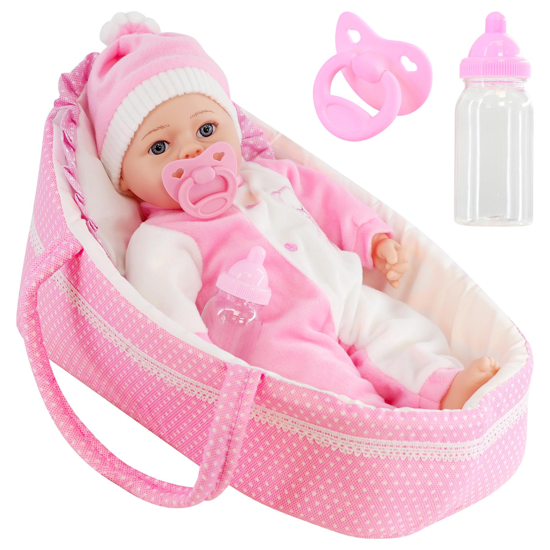 The Magic Toy Shop BiBi Baby Doll in Carry Cot (38 cm / 15")