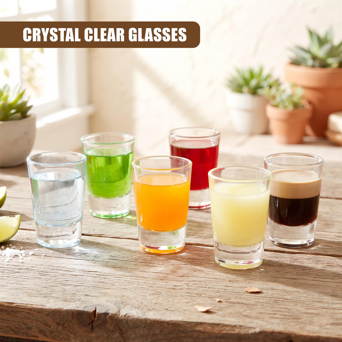 Set of 6 Shot Glasses with Wooden Holder - 40ml