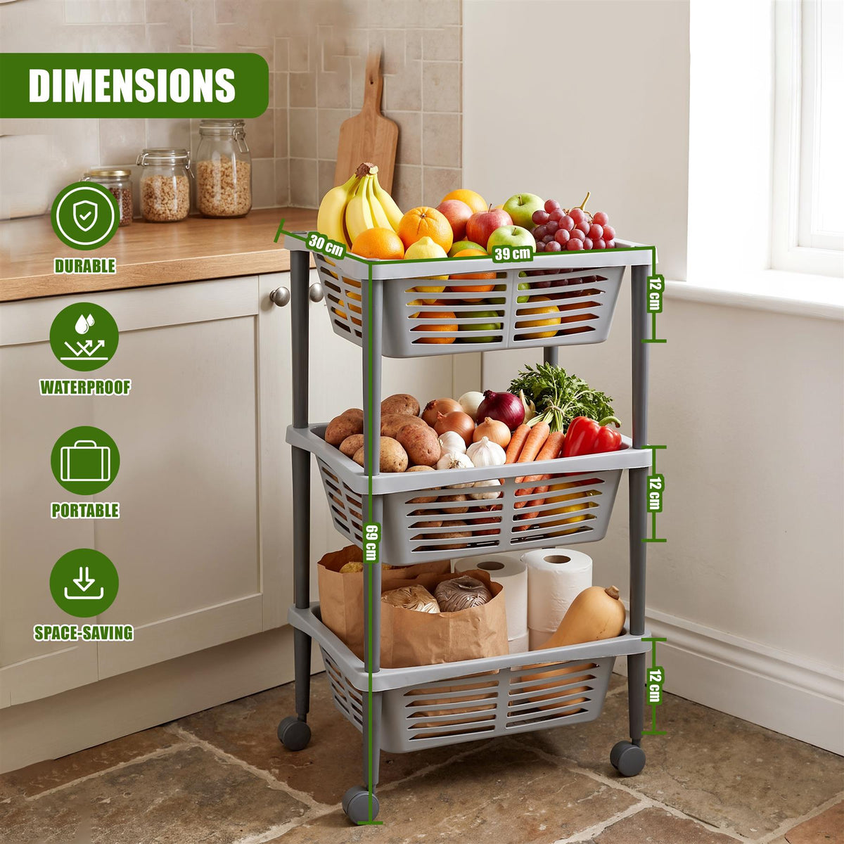 3-Tier Vegetable Trolley