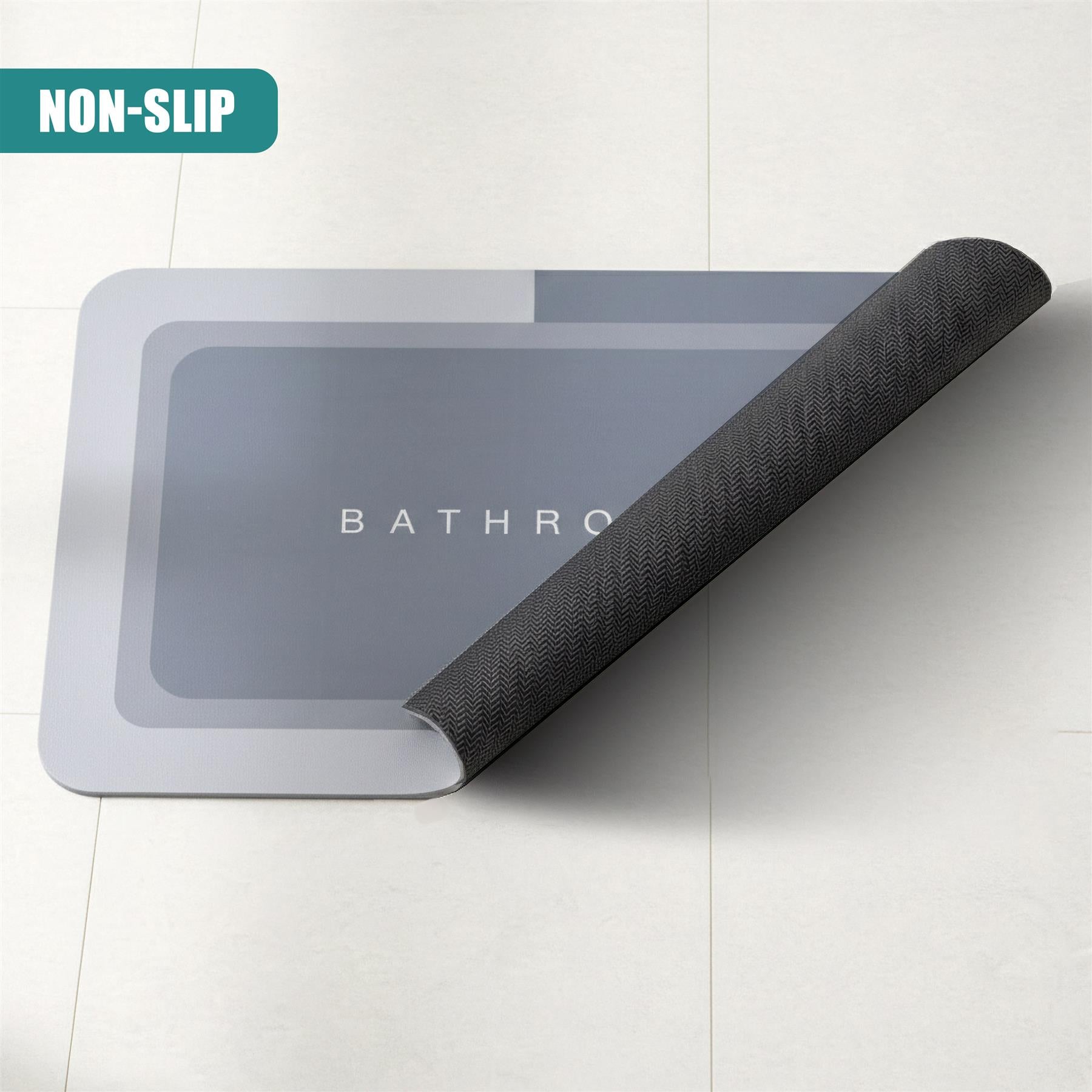 Gray rectangular anti-slip mat featuring a textured black runner edge and visible branding.
