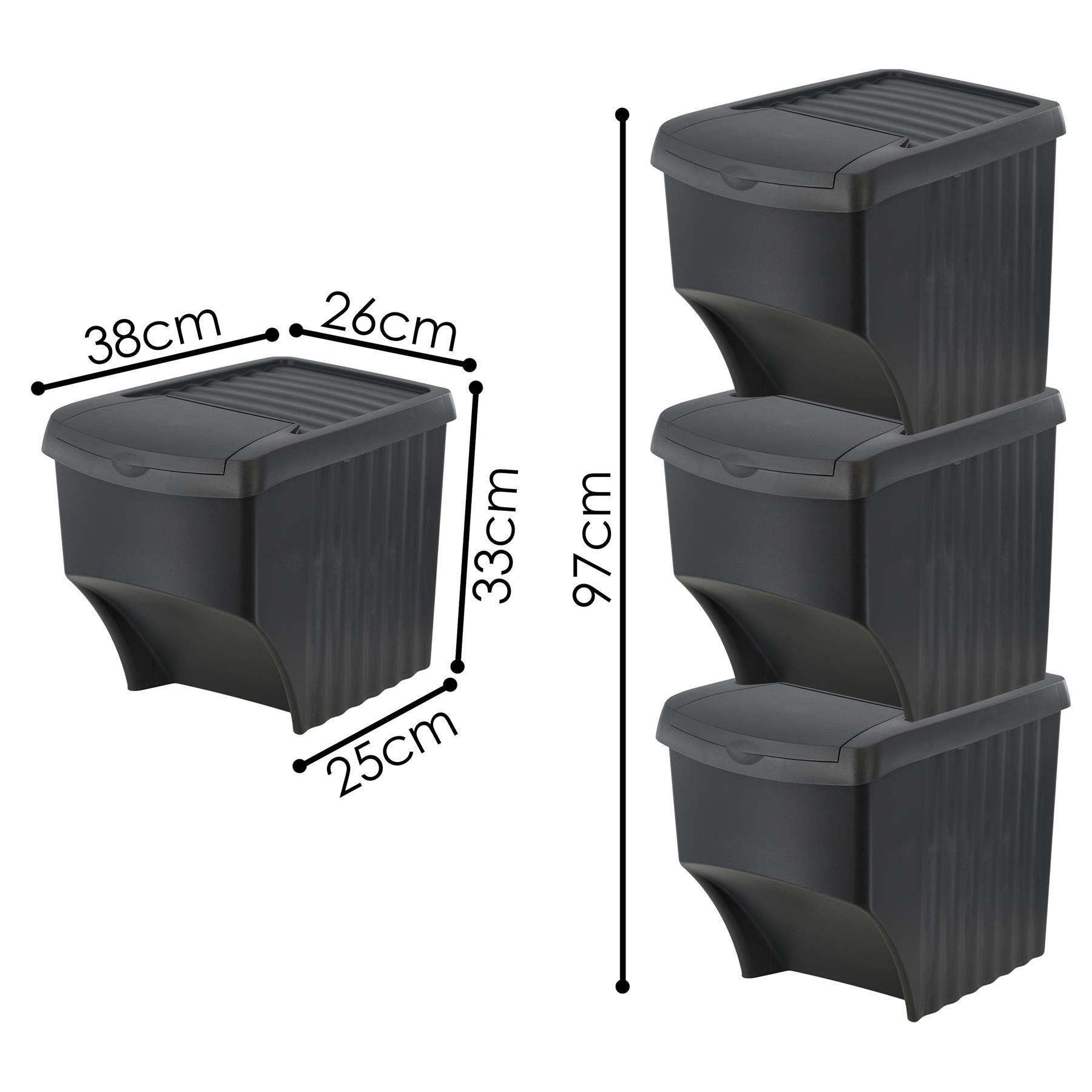 Black stacking trash bins - The Magic Toy Shop