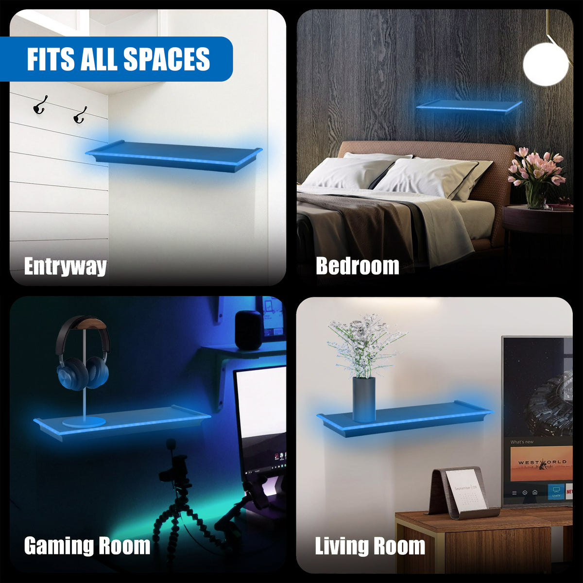 Floating Shelves with LED Lights