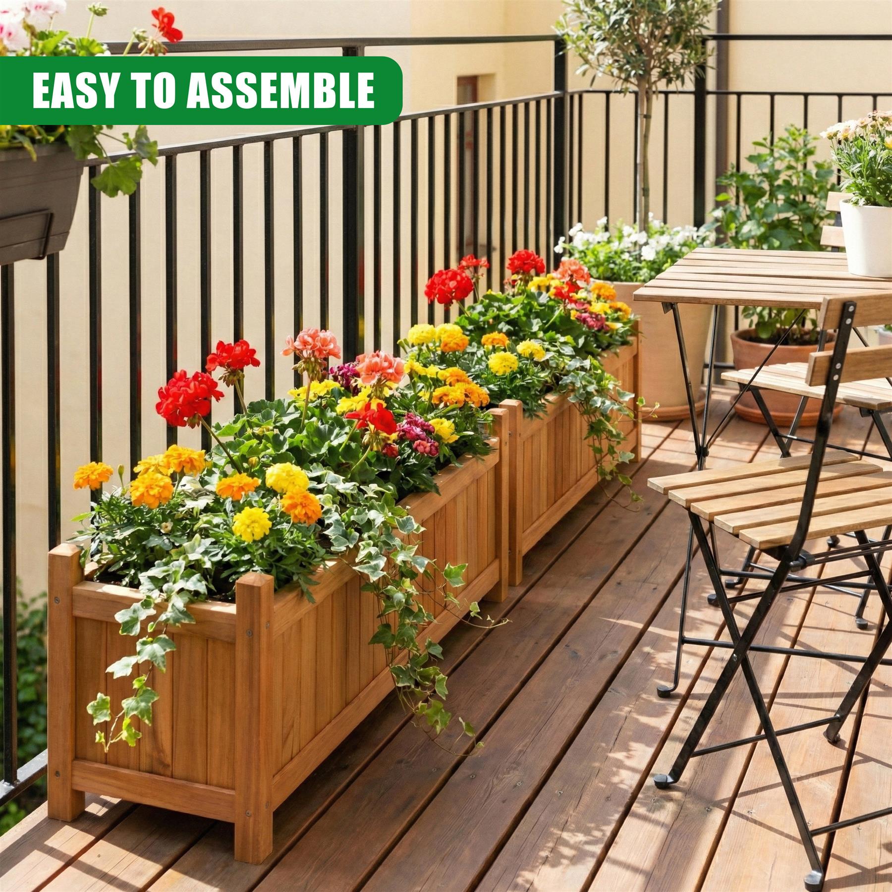 Wooden Large Rectangular Planters 2 Pack