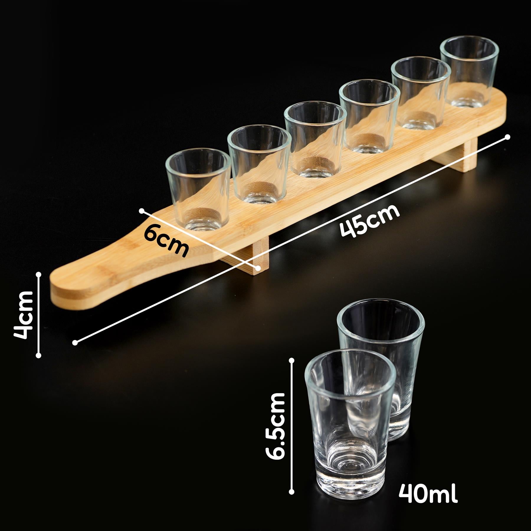 GEEZY Set of 6 Shot Glasses with Wooden Holder - 40ml