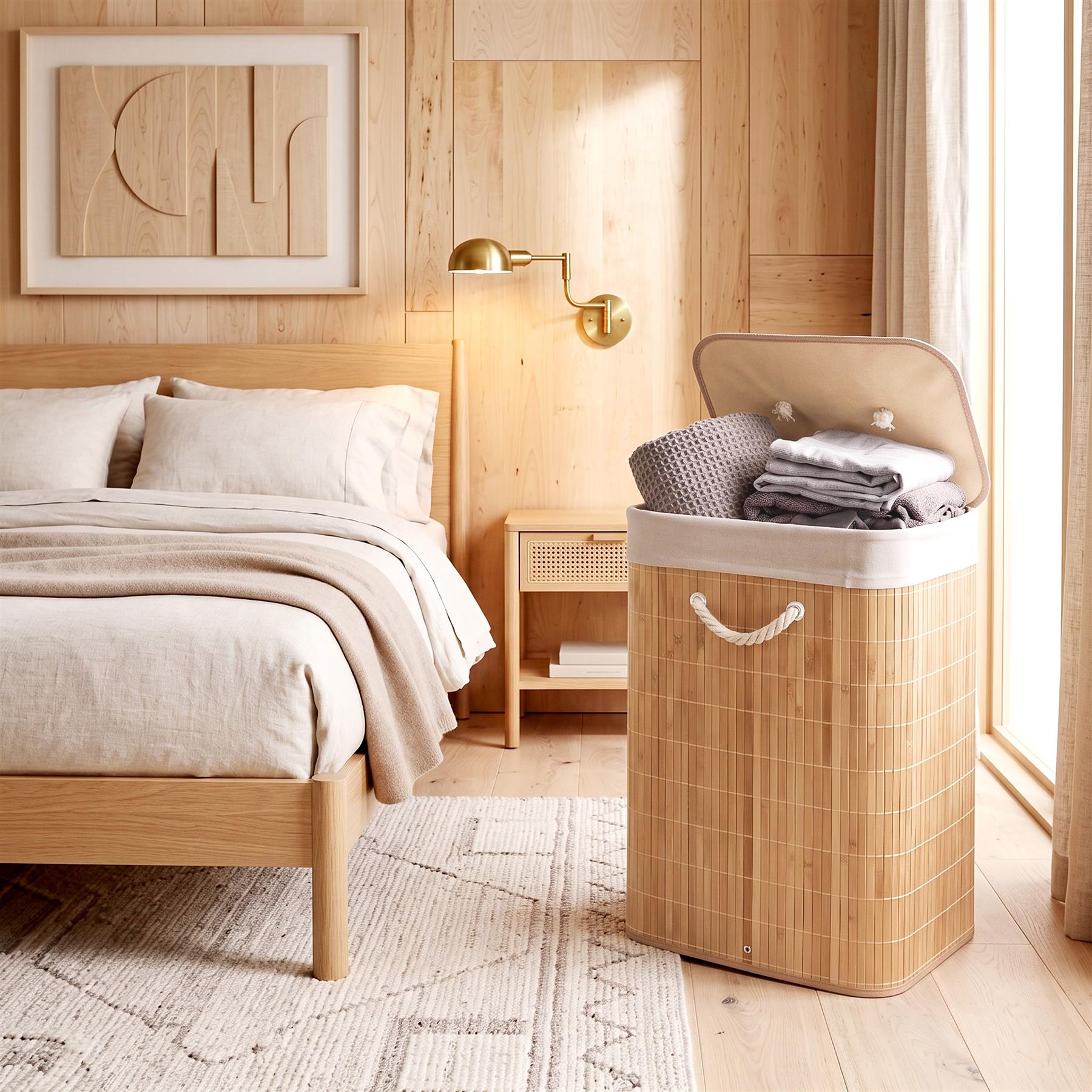Brown Bamboo Laundry Hamper 72L