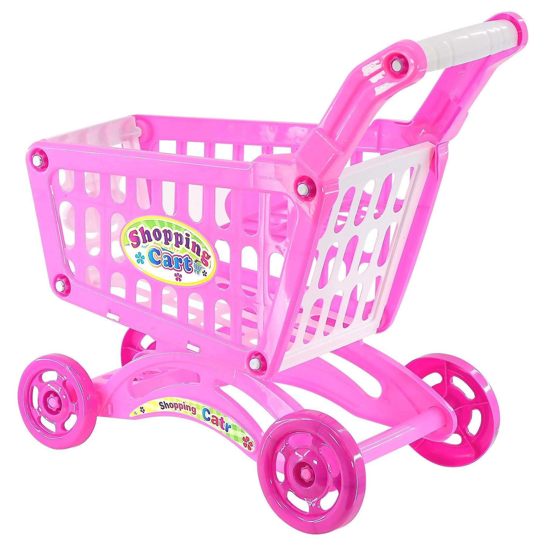 The Magic Toy Shop Pink Shopping Trolley Cart Play Food Set