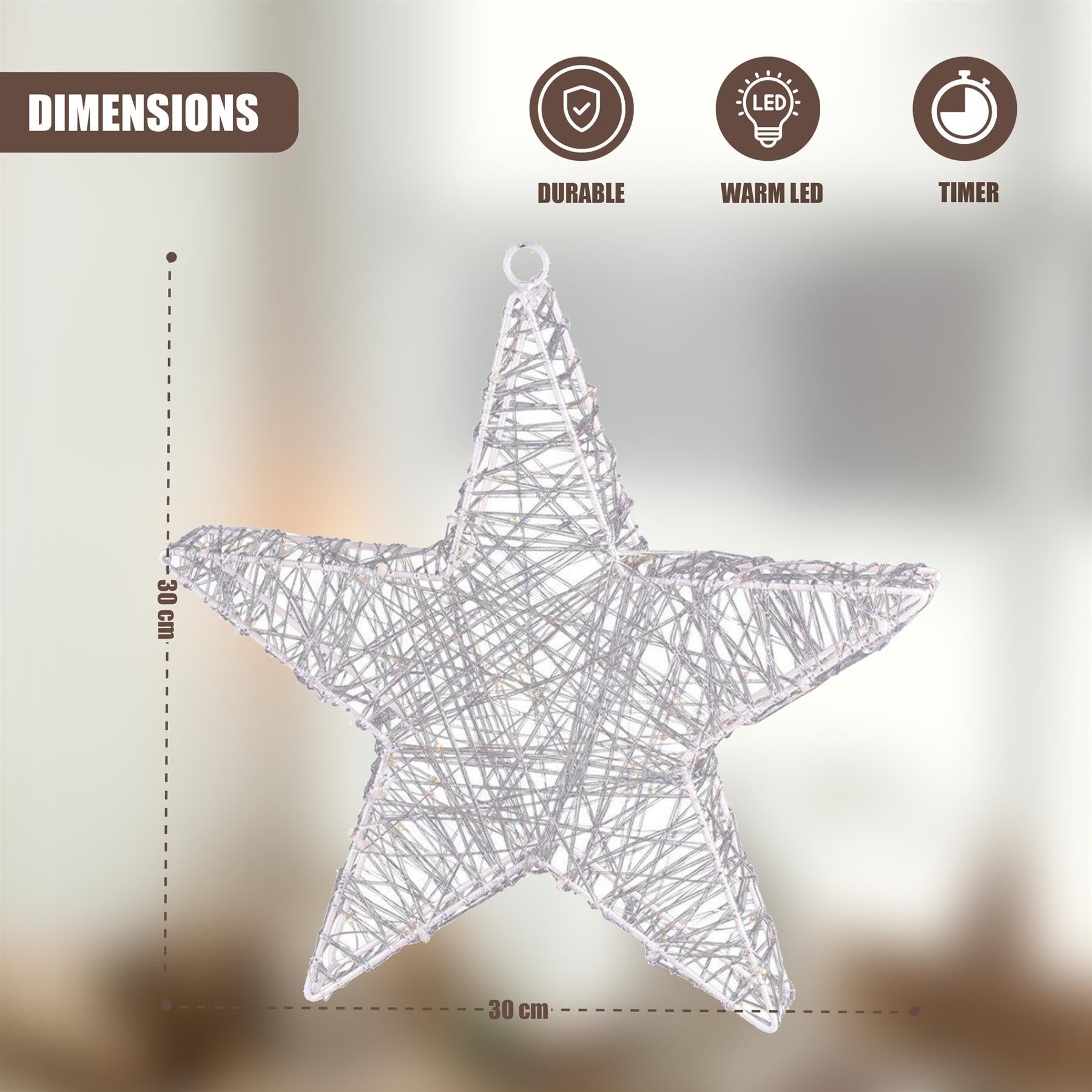 Christmas Star with 30 LED Warm White Lights