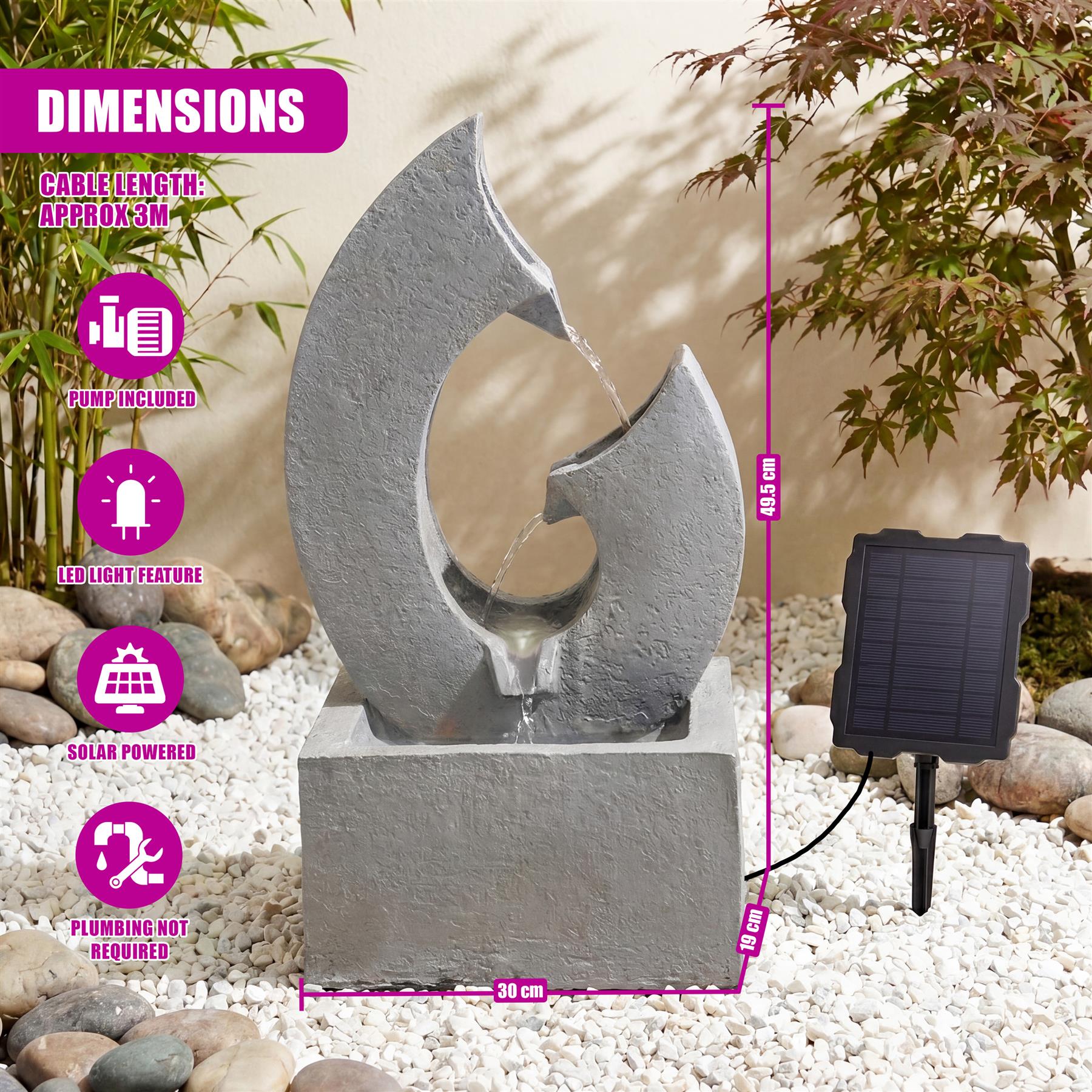 Horn Solar Water Feature with LED Lights