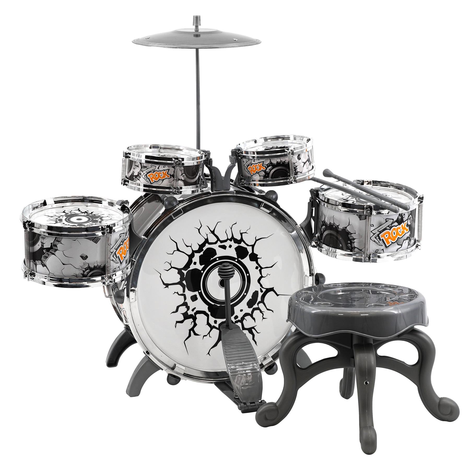 Kids Black and White Drum Kit Play Set