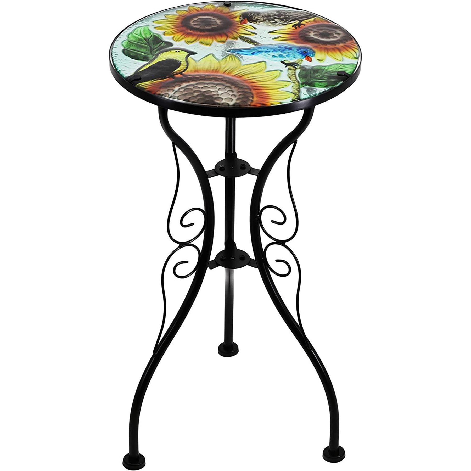 Geezy Round Side Mosaic Table With Sunflower Design