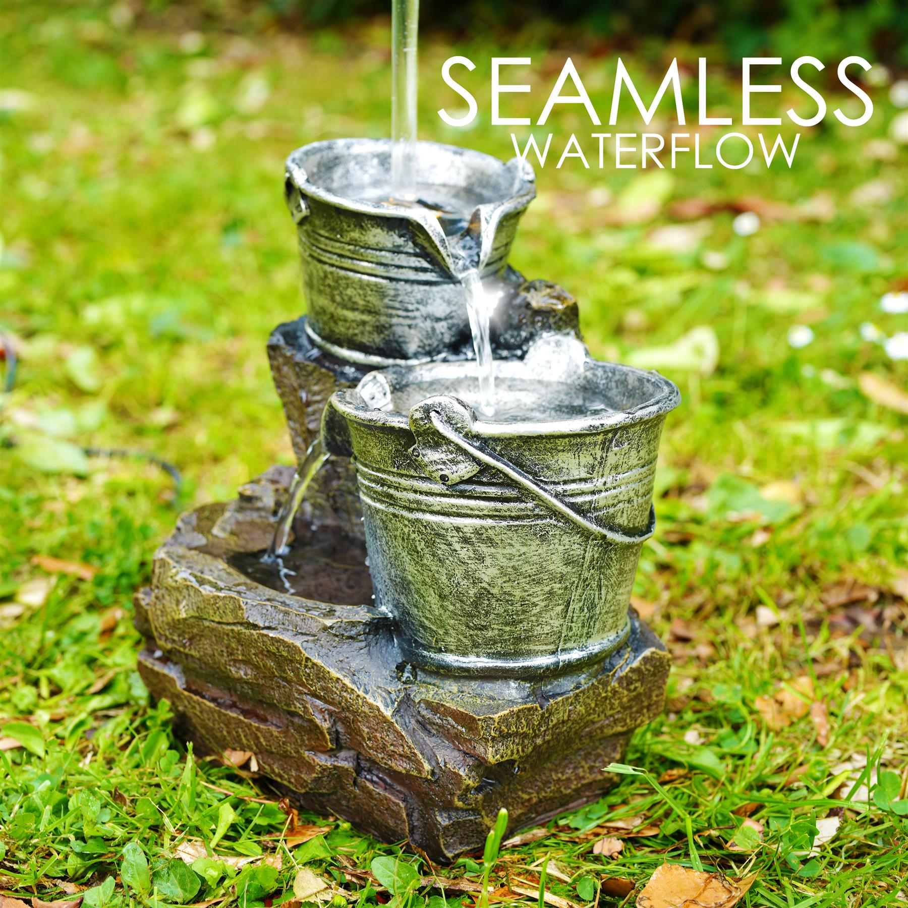stacked buckets fountain water feature - The Magic Toy Shop