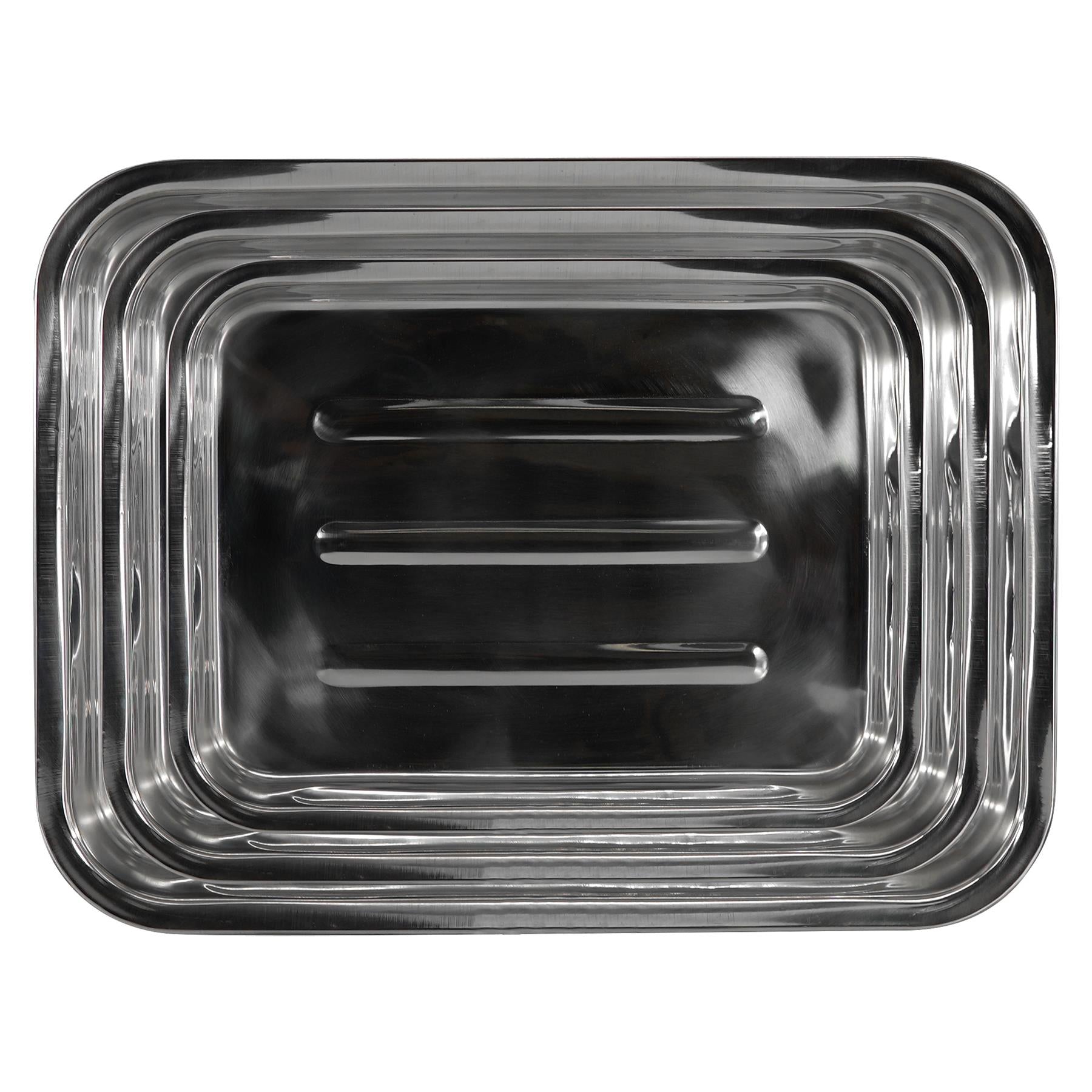 "Set of 3 stainless steel roasting trays, ideal for large gatherings, sturdy and easy to clean, themagictoyshop"