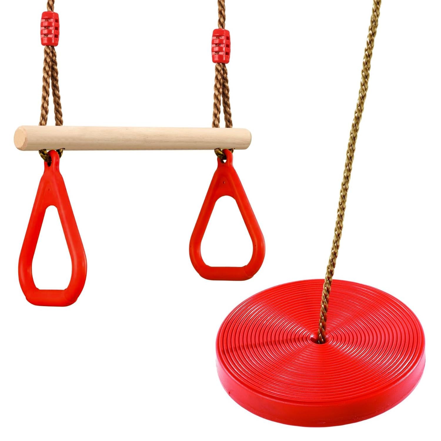 The Magic Toy Shop Wooden Trapeze Swing, Rope Ladder & Red Plate Seat