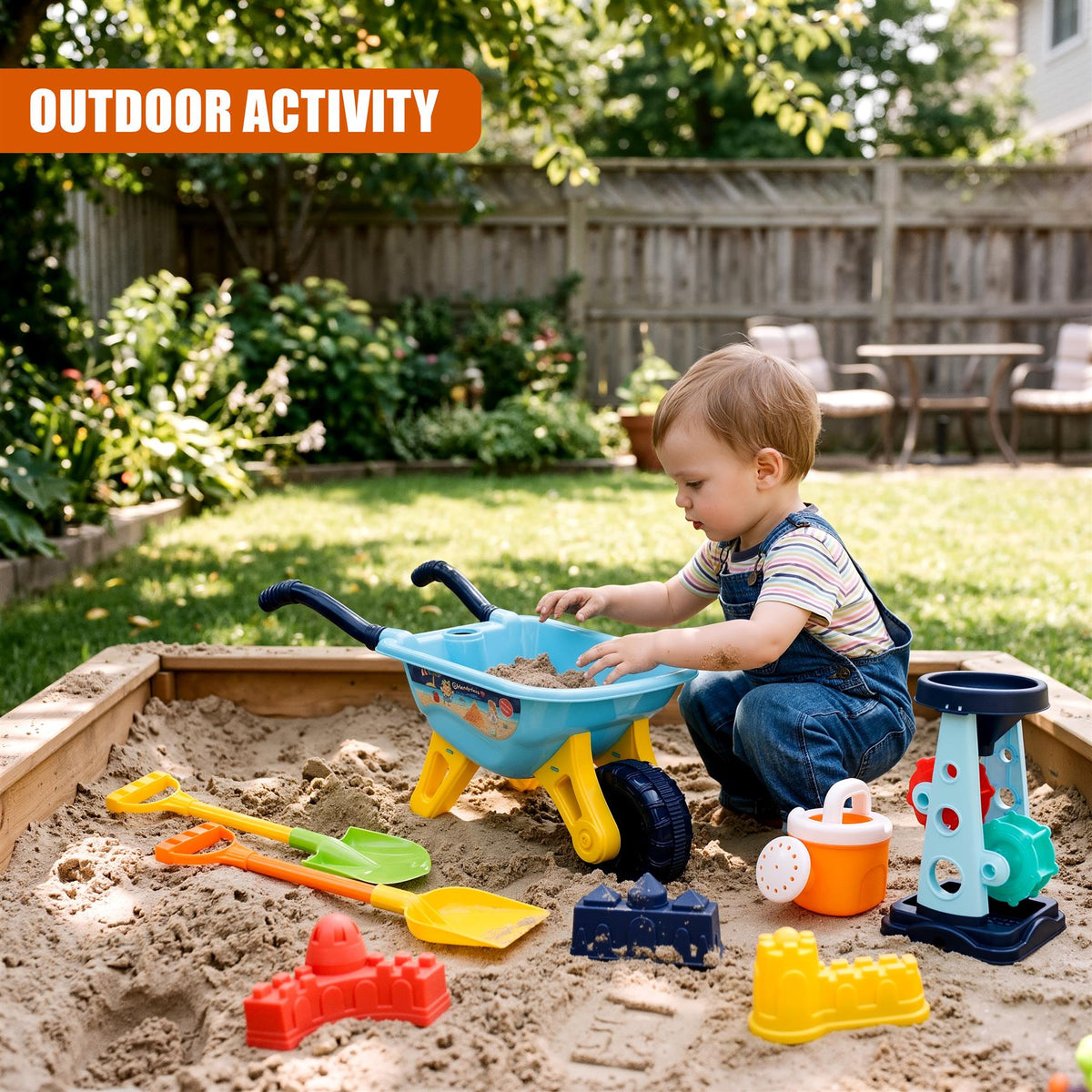 Children Sand and Water Beach Toys Mill, Wheelbarrow Accessories Playset