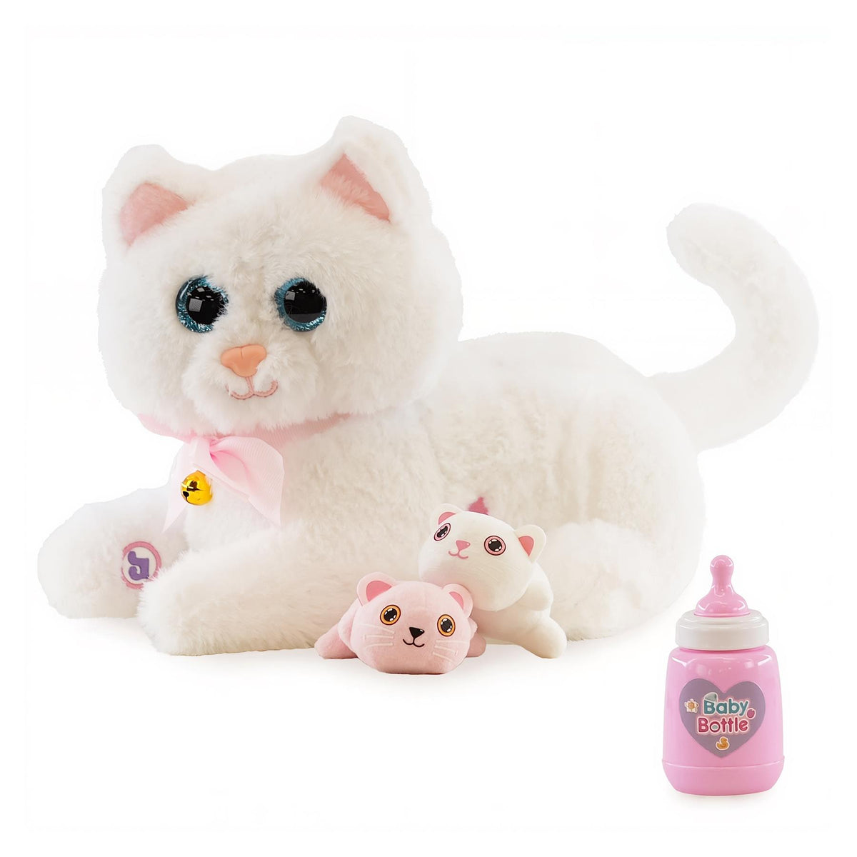 Interactive Plush Cat with 2 Kittens and Sounds
