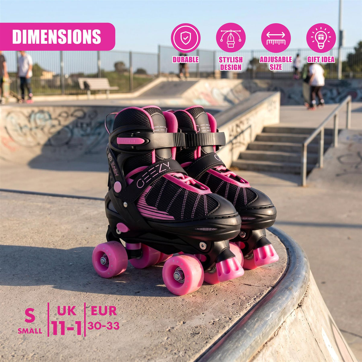 Black & Pink Kids Adjustable Roller Skates