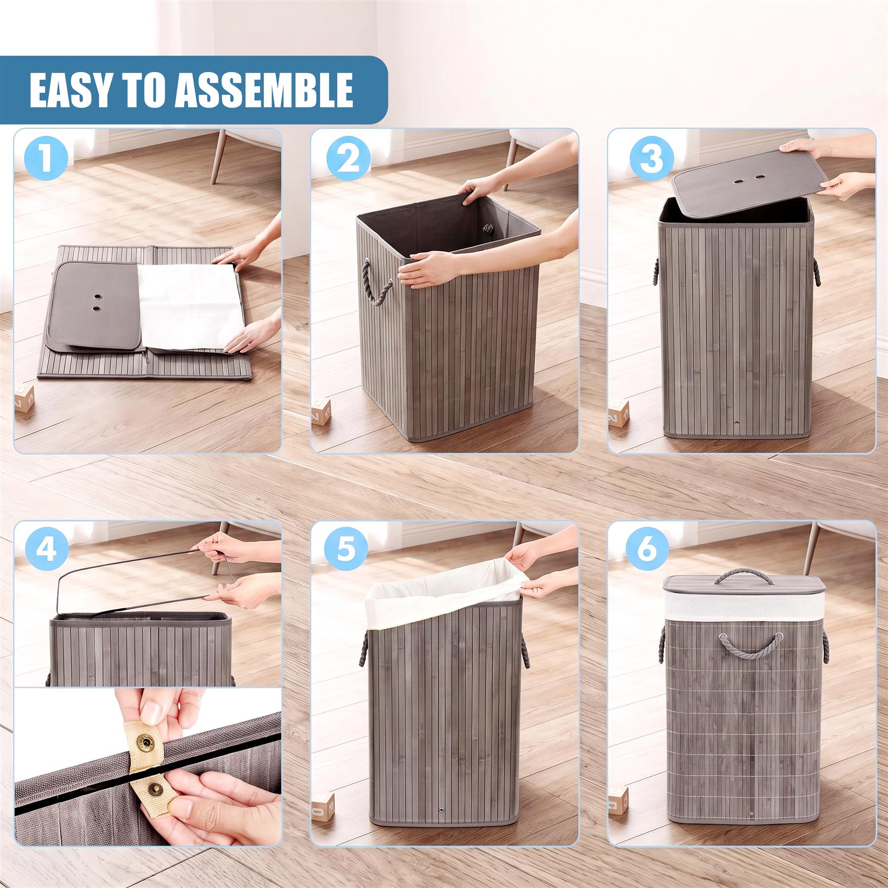 Grey Bamboo Laundry Hamper 72L