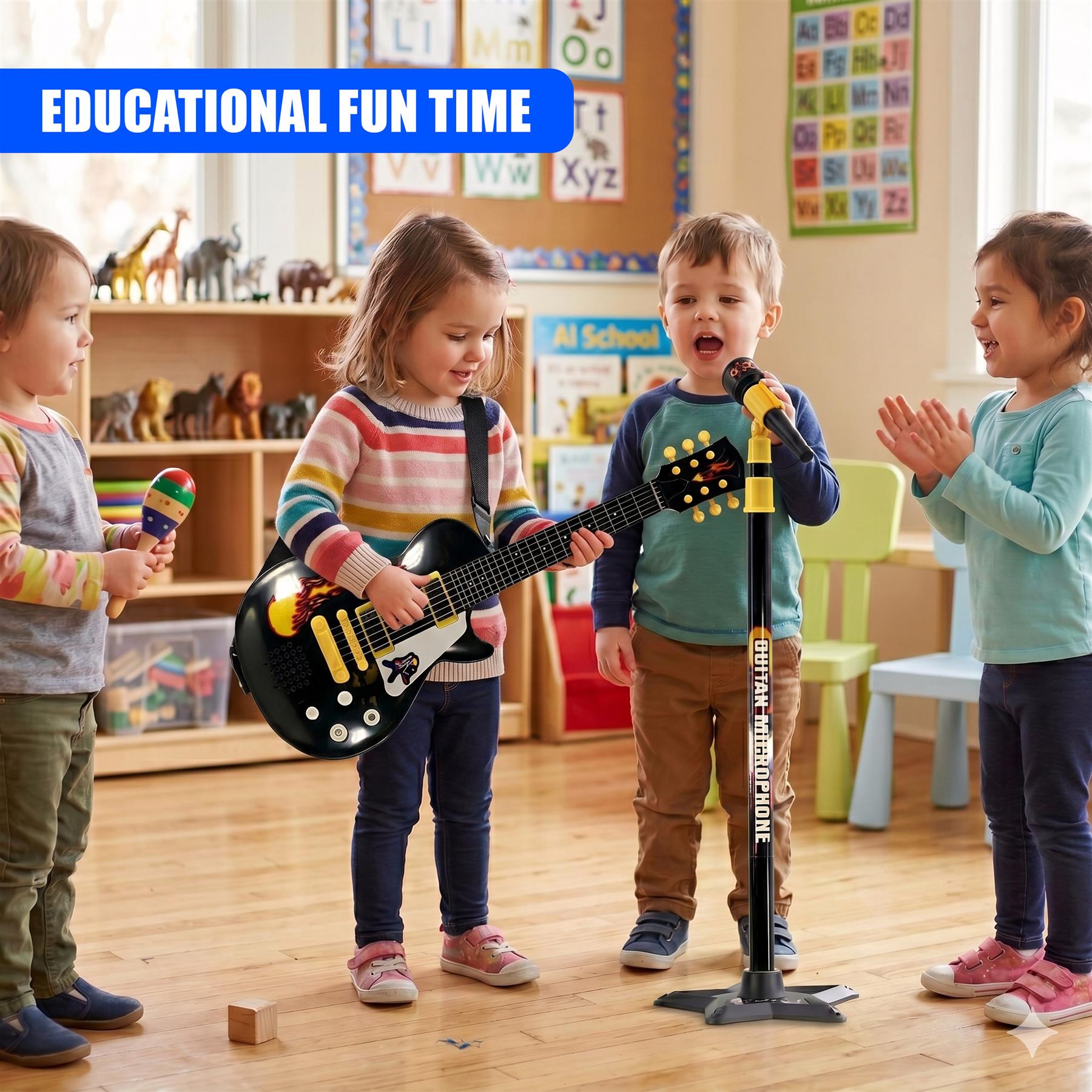 Kids Electric Guitar & Microphone Set