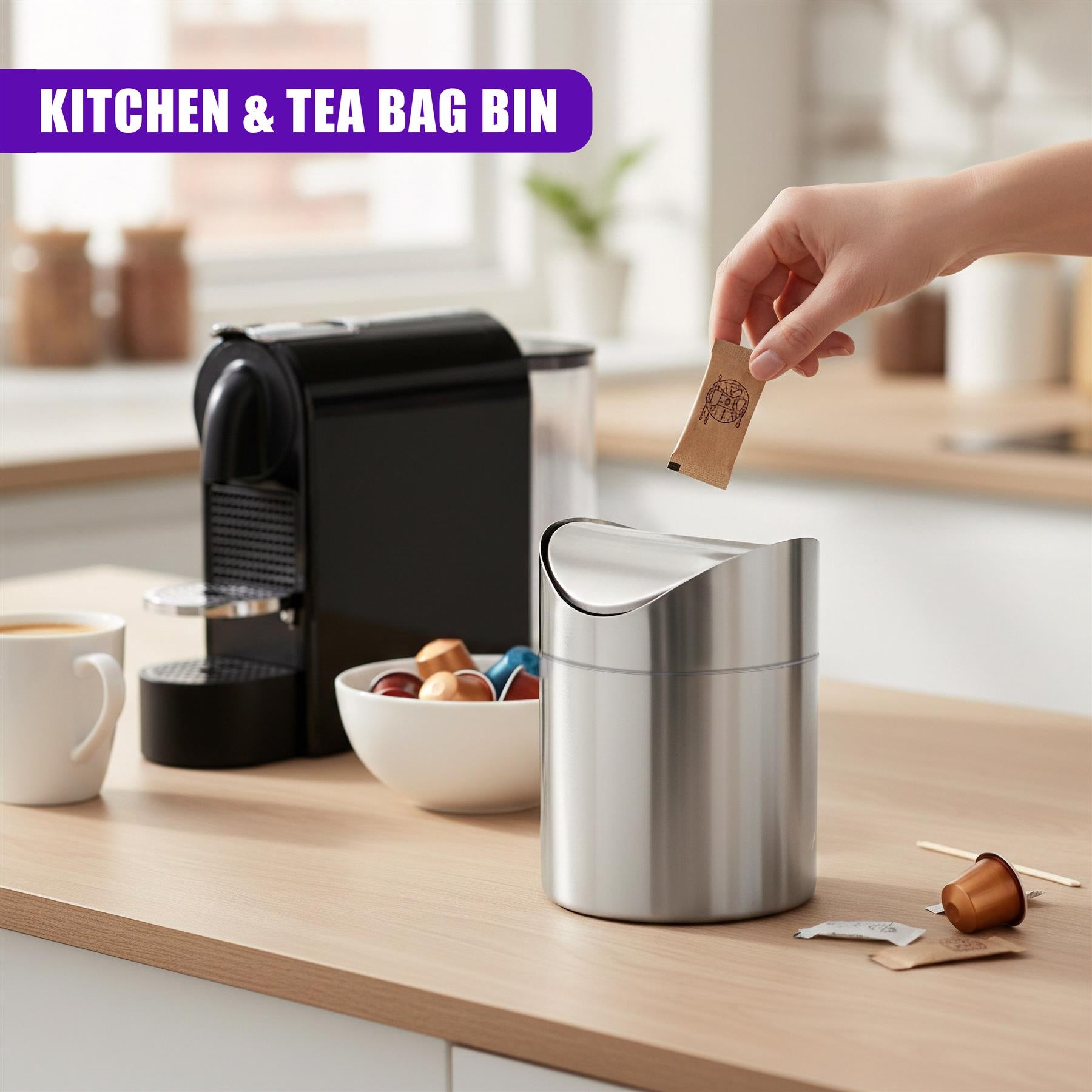 Stainless Steel Mini Swing Bin 1.5 L