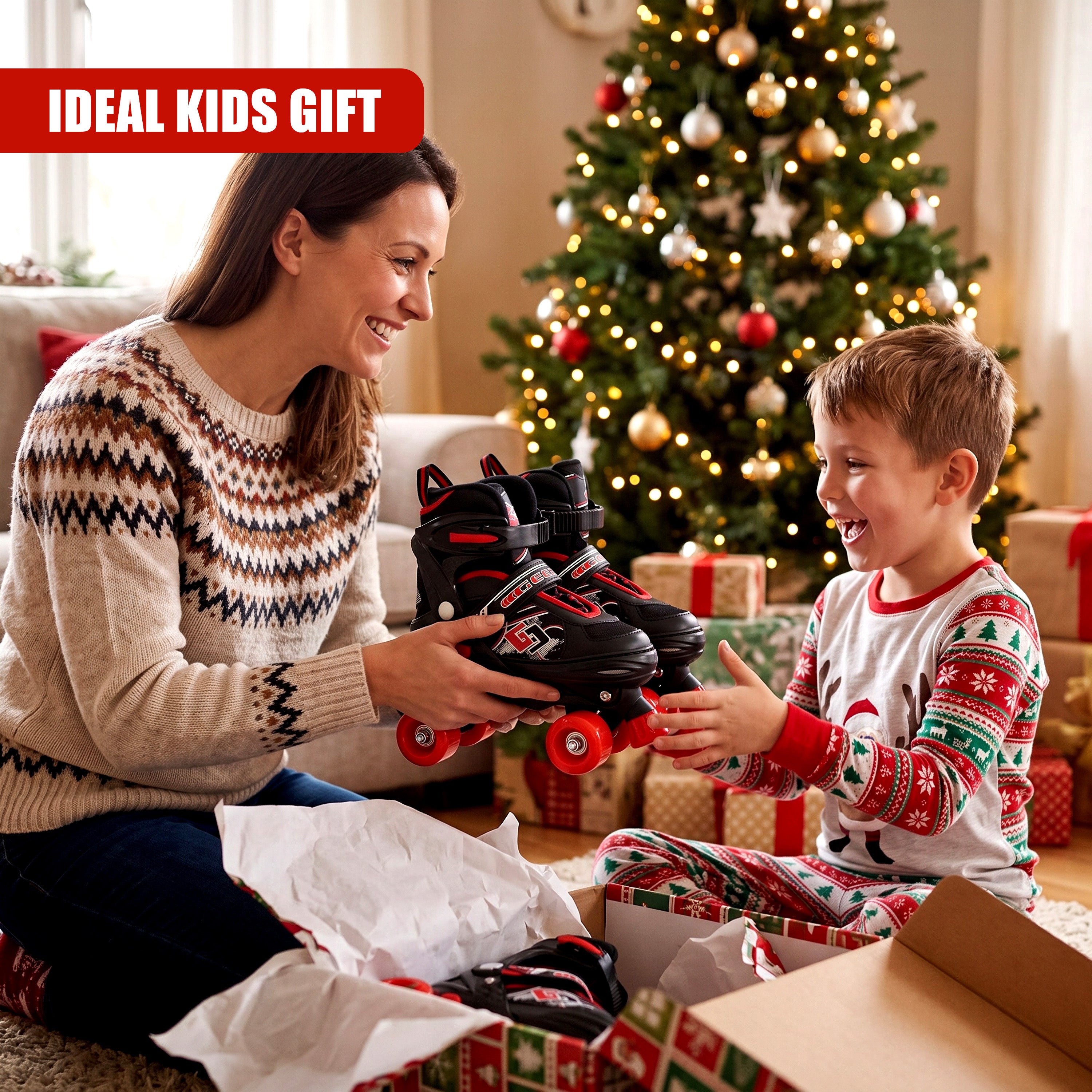 Black & Red Kids Adjustable Roller Skates