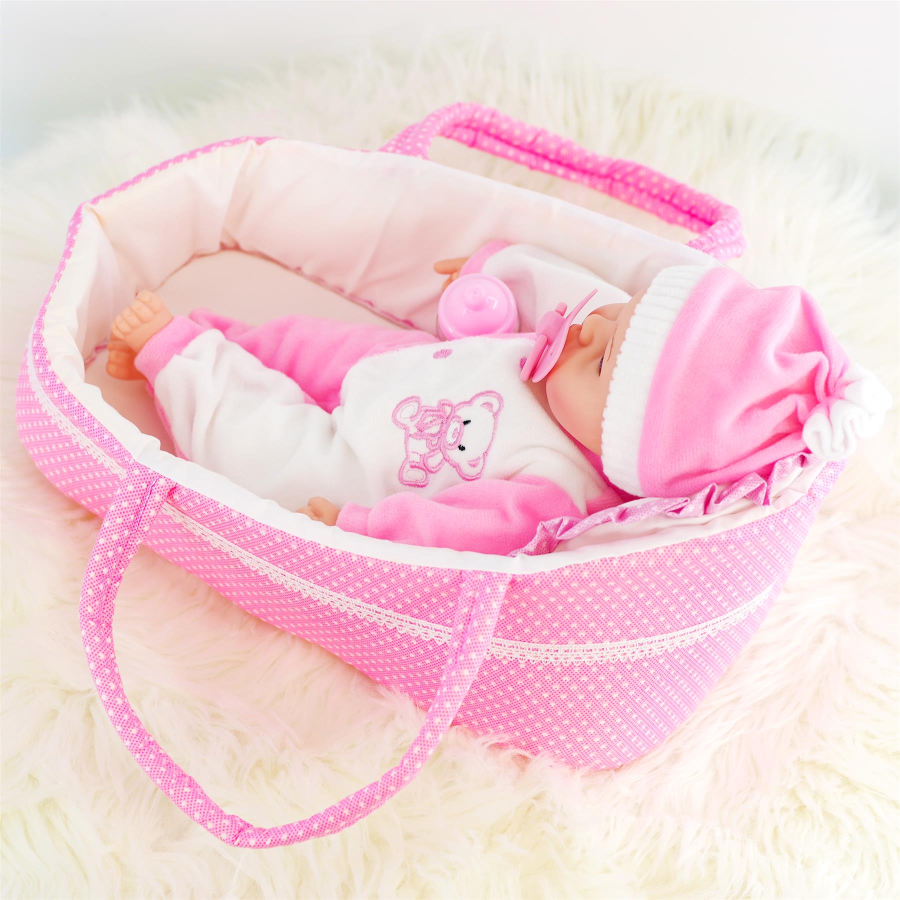 The Magic Toy Shop BiBi Baby Doll in Carry Cot (38 cm / 15")