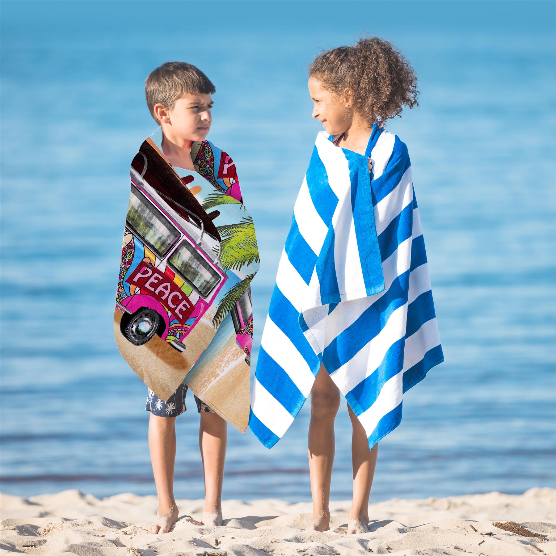 Pink Summer Bus Design Large Towel