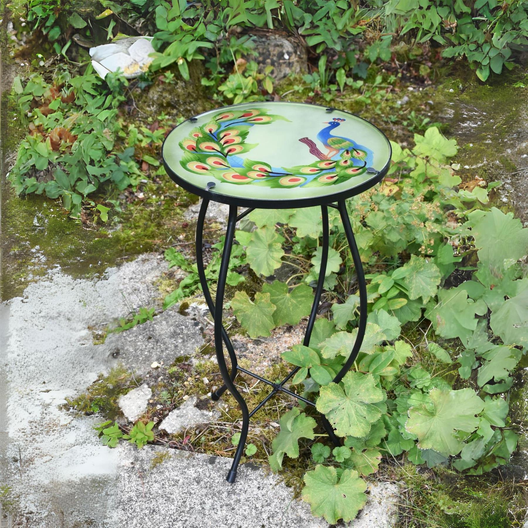 GEEZY Round Side Mosaic Table With Peacock Design